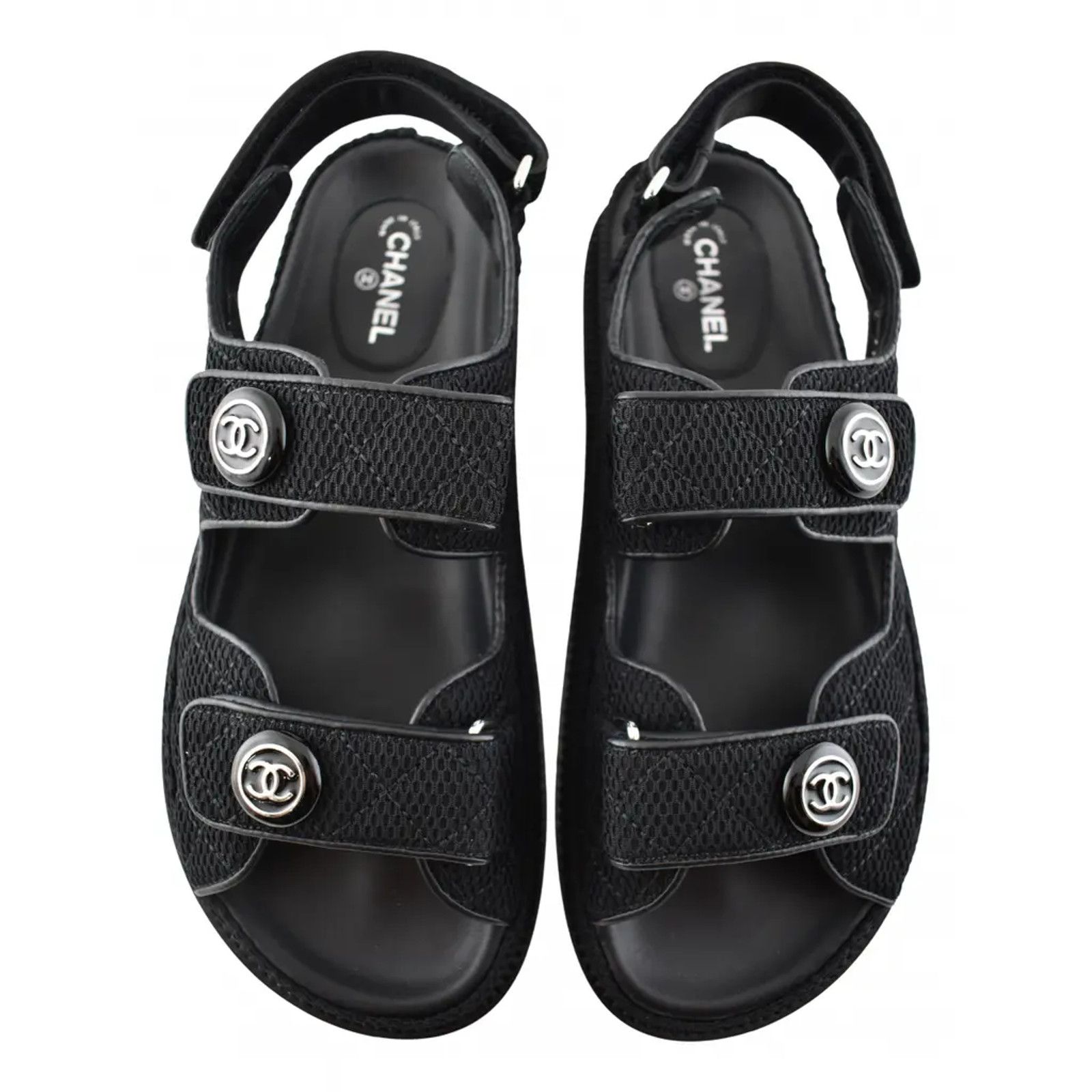 Chanel Chanel 21C Black Fabric Silver Logo Mule Slide Strap Size US 9 / IT 39 - 1 Thumbnail