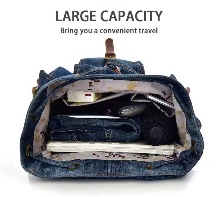 Other Y2K Blue Denim Drawstring Backpack Unisex Size ONE SIZE - 7 Thumbnail