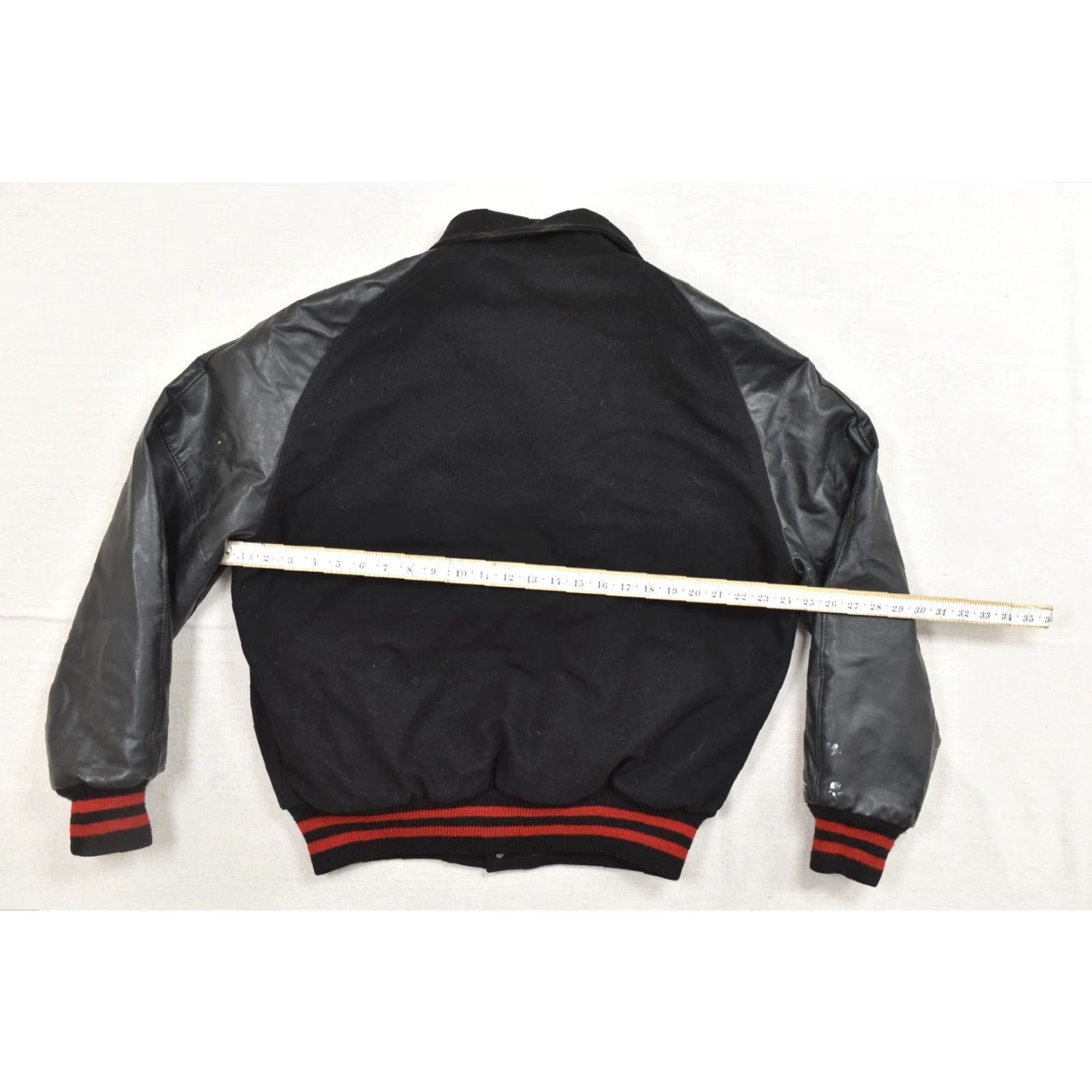 Vintage Neff Mens Large Vintage Varsity Bomber Jacket Black Red Wool Leather Letterman D Size US L / EU 52-54 / 3 - 3 Thumbnail