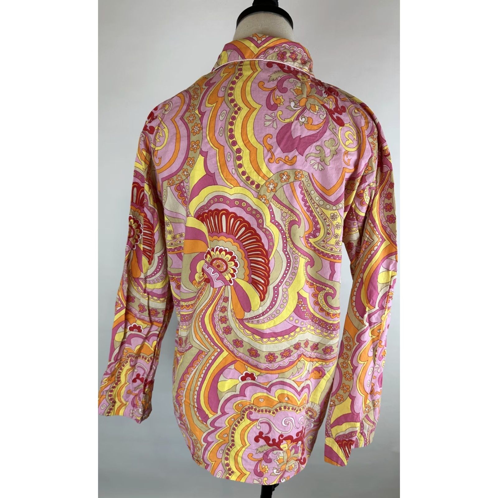 Vintage The Chandler Collection Pajama Top Women M Pink Paisley 90s Boho Y2K Collared Button Front Long Sleeve Size M / US 6-8 / IT 42-44 - 6 Thumbnail