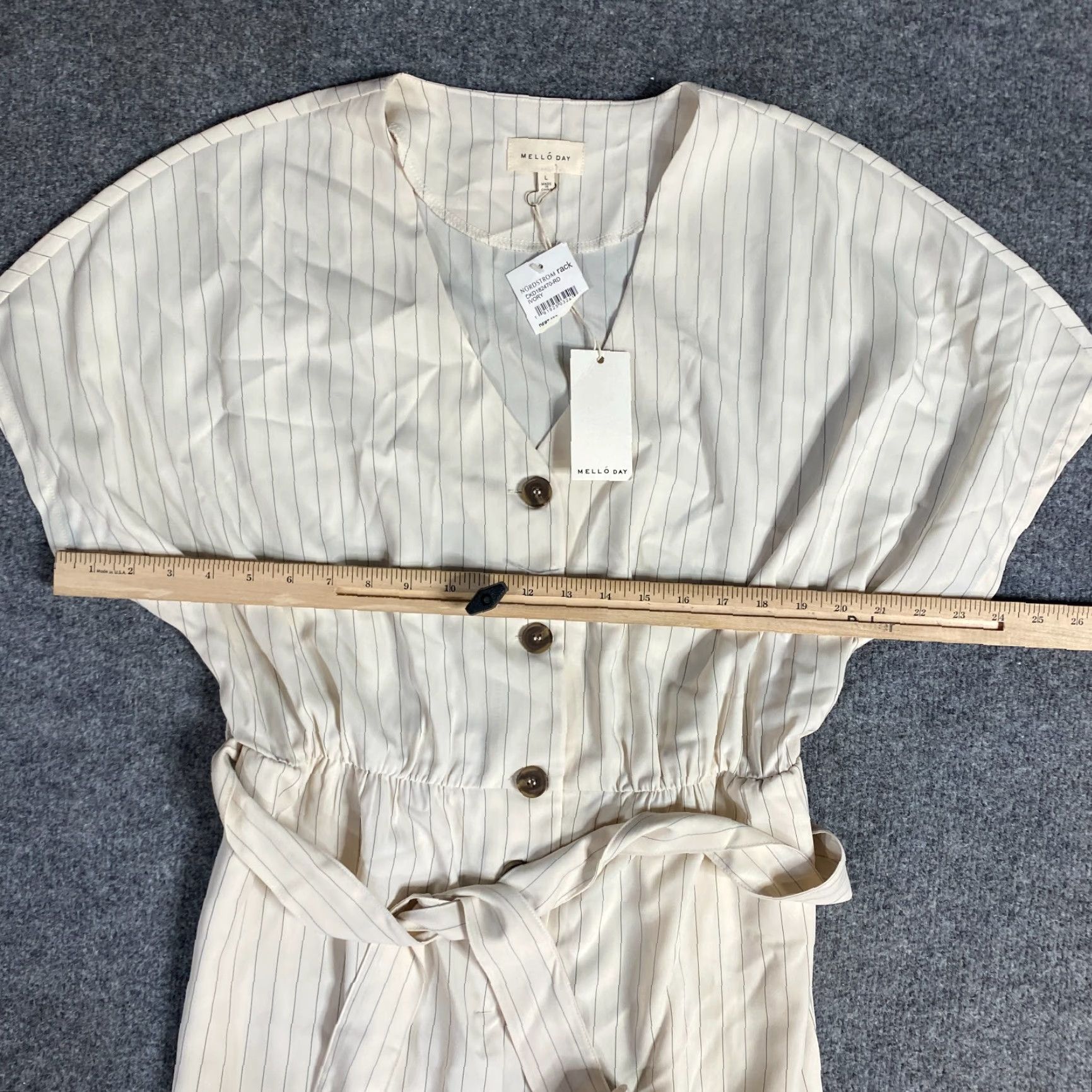 Vintage Mello Day Romper Womens L Beige Striped Button Front Pockets Belted NEW Size 36" / US 14 / IT 50 - 3 Thumbnail