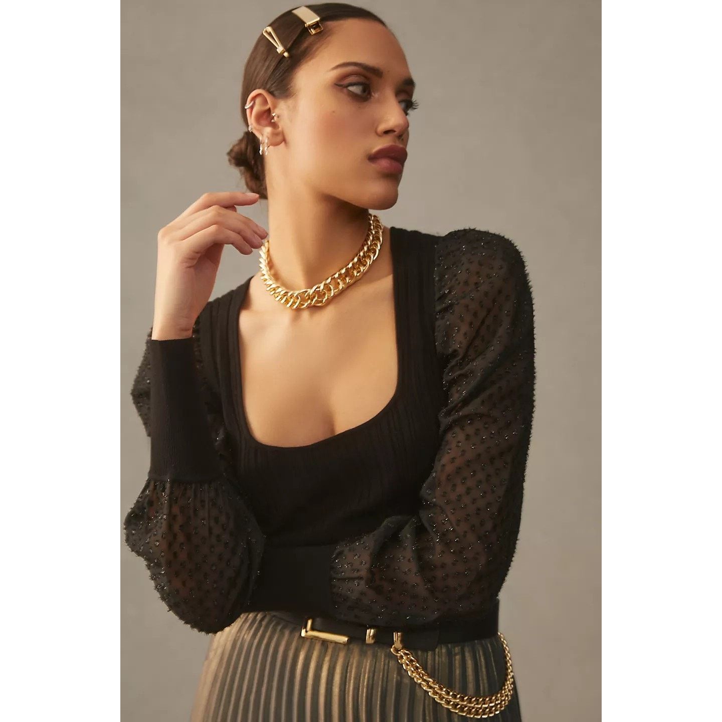 Anthropologie New By Anthropologie Puff-Sleeve Shimmer Sweater $128 MEDIUM Size M / US 6-8 / IT 42-44 - 1 Thumbnail