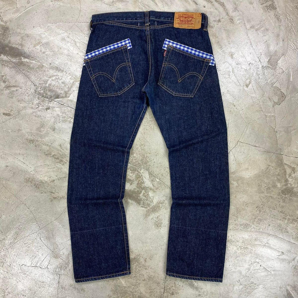 Junya Watanabe × Levi's 505 SS2009 Gingham Patchwork Denim Indigo Pants Size US 30 / EU 46 - 8 Thumbnail