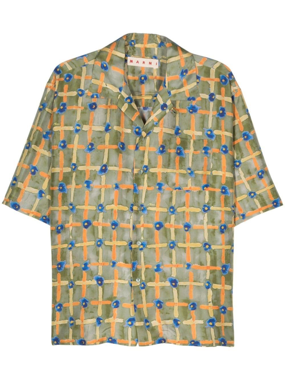 Marni o1w1db10125 Graphic-Print Silk Shirt in Multicolor Size US L / EU 52-54 / 3 - 1 Thumbnail