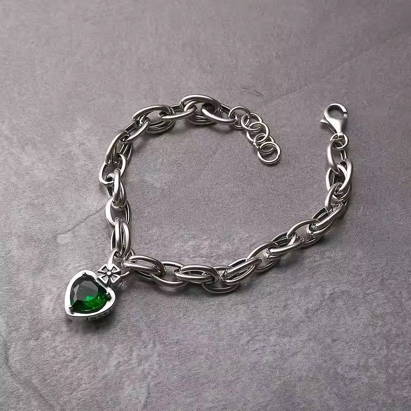Jewelry Love Heart Shiny Green Crystal Bracelet Size ONE SIZE - 1 Thumbnail