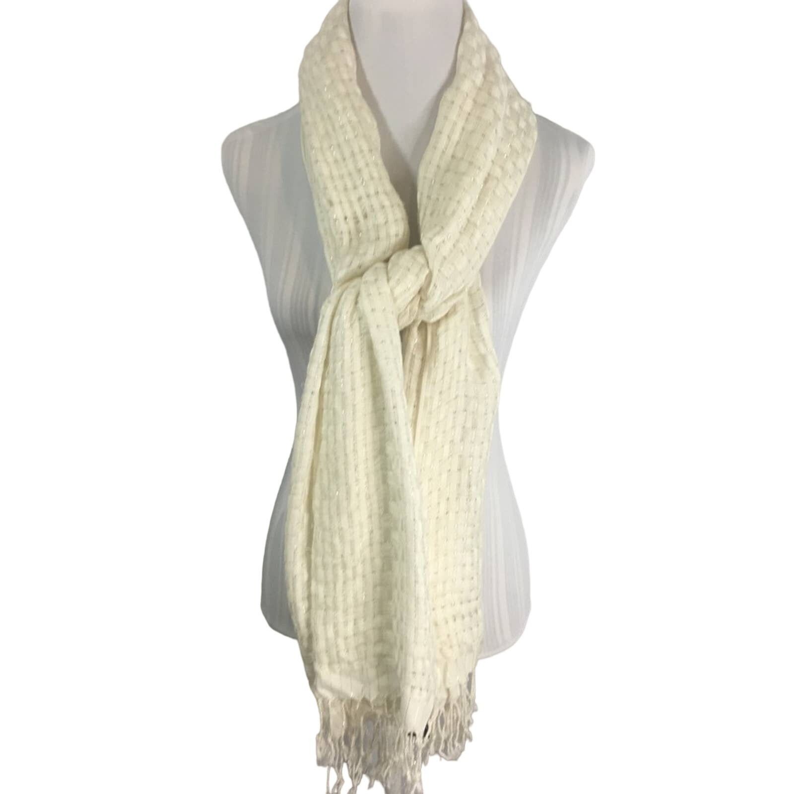 Apt. 9 NWT Apt. 9 Women's Scarf Fringe Ends Ivory Silver Size ONE SIZE - 1 Thumbnail