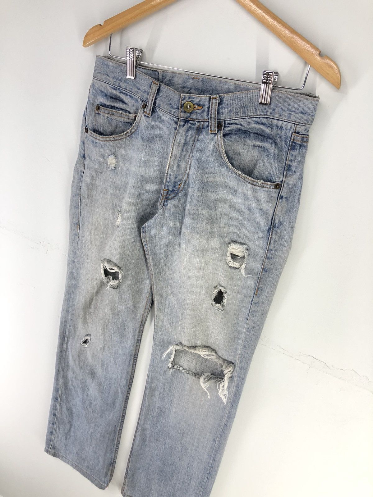 Japanese Brand Vintage Union Station Distressed Light Wash Jeans Size US 30 / EU 46 - 4 Thumbnail