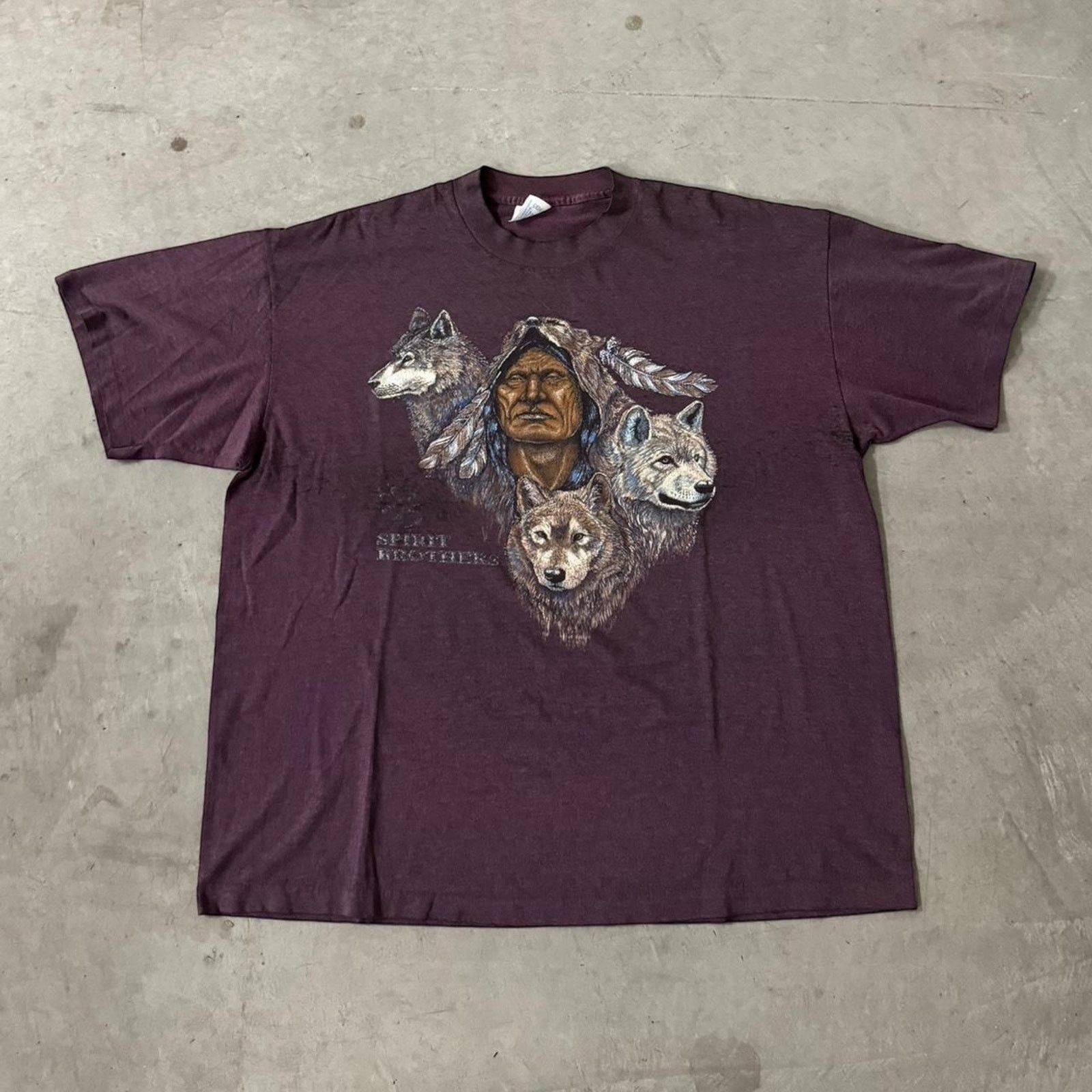 Vintage Vintage 90s Native American Wolf Tee Size US XXL / EU 58 / 5 - 1 Thumbnail