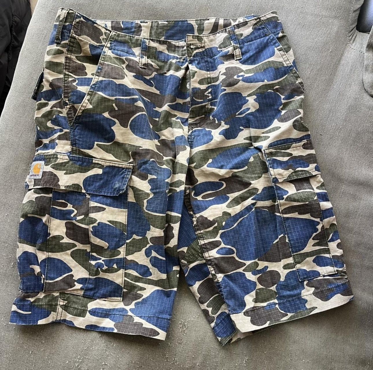 Carhartt Wip Carhartt Blue Camo Shorts Size US 31 - 1 Thumbnail