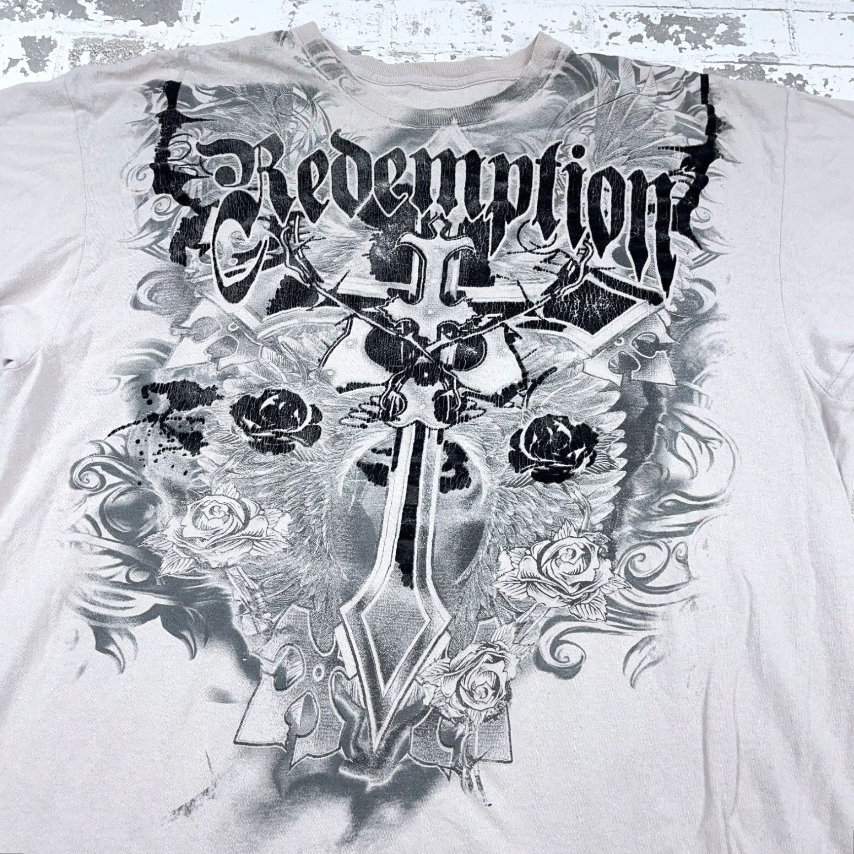 Vintage VINTAGE Redemption Shirt Men 2XL White Black Tee Graphic Print Reversible All Seasons Gothic Punk USA Skull Retro 2000s Mens Size US XXL / EU 58 / 5 - 3 Thumbnail