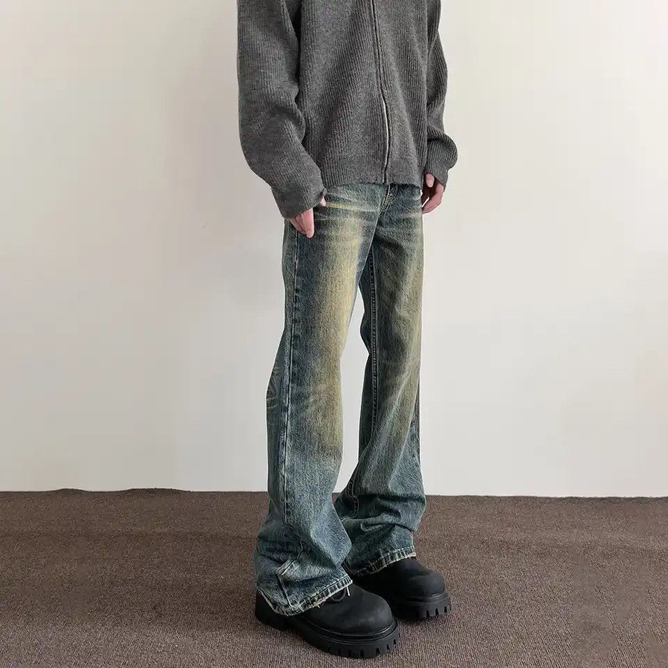 image of Distressed Denim Washed Blue Punk Grunge Faded Y2K Jeans, Men's (Size 31)