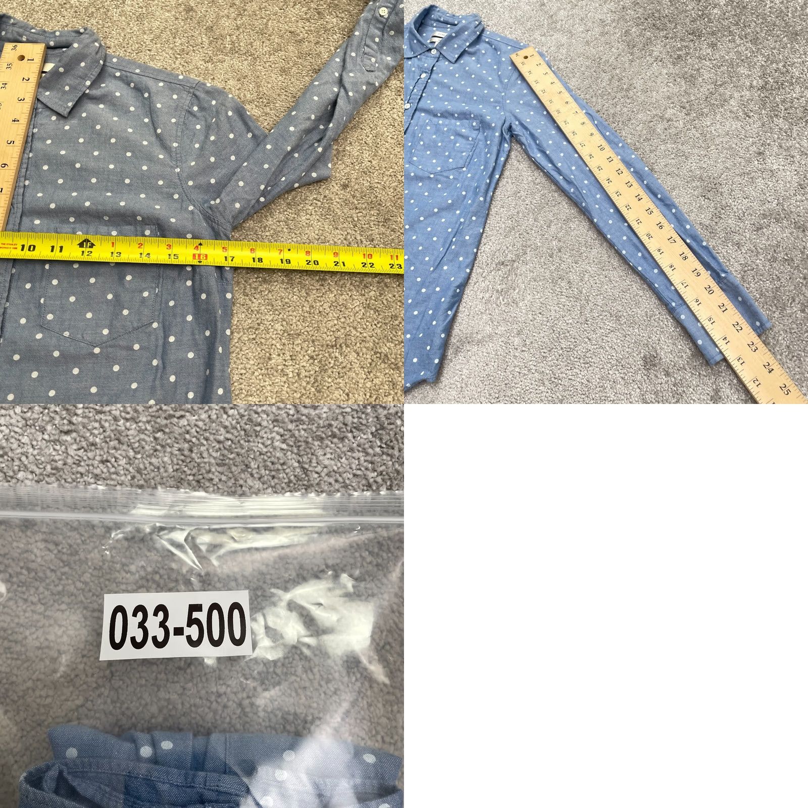 J.Crew J.CREW Womens Chambray Popover Shirt 00 Blue White Polka Dot Cotton Top Casual Workwear Classic Size XXS / US 00 / IT 34 - 8 Thumbnail