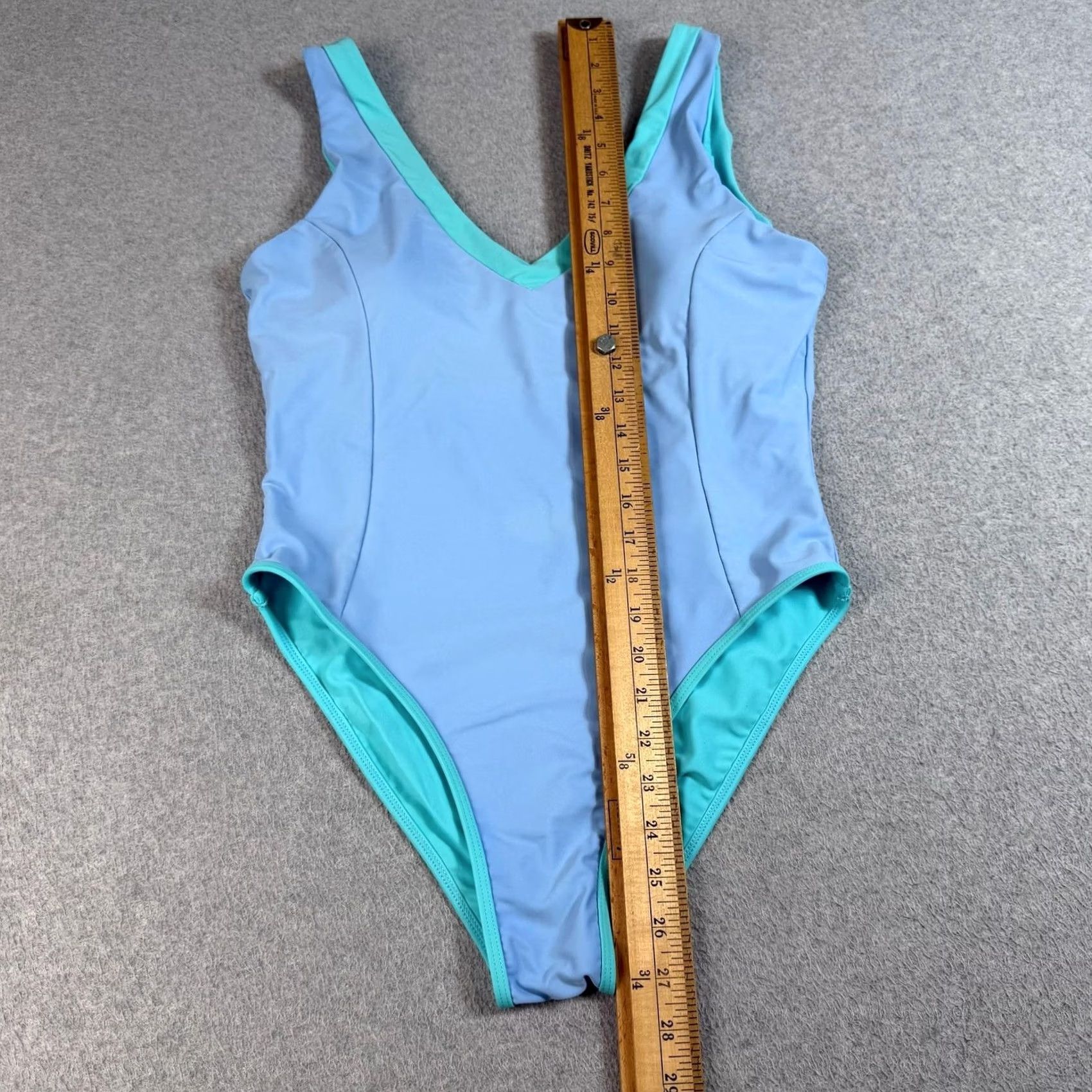 Vintage 93 Play Street One Piece XL Blue V Neck Aqua Trim Beac Tank Wide Straps Sleeveless Lined Stretch Womens Bathing Suit Size ONE SIZE - 4 Thumbnail