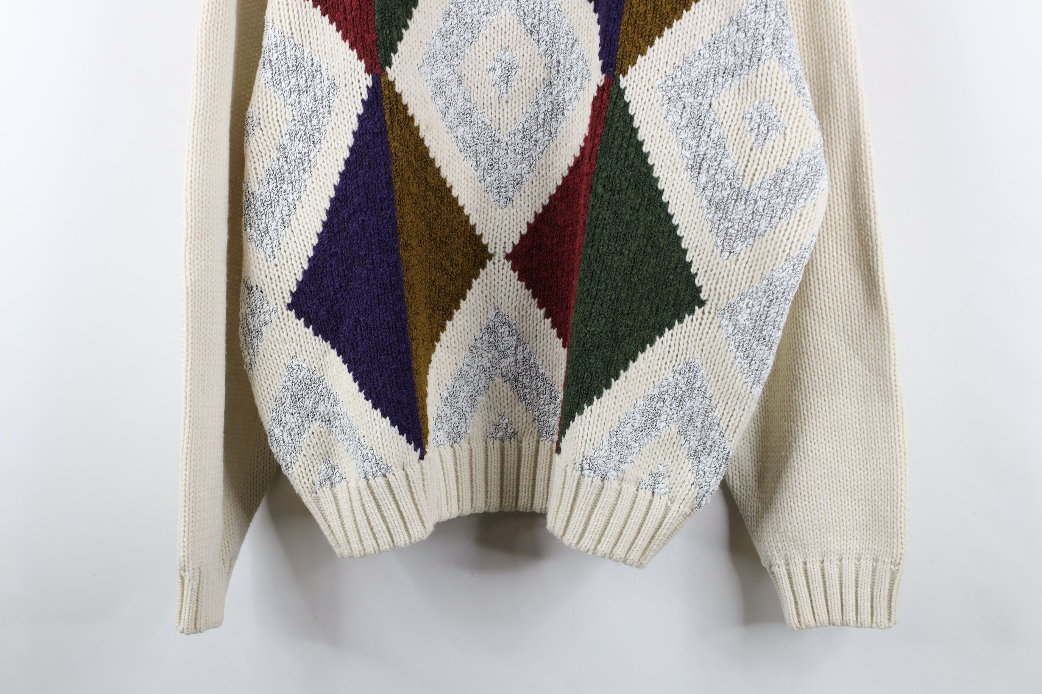 Vintage Vintage 90s Streetwear Diamond Chunky Knit Dad Sweater Size US XL / EU 56 / 4 - 3 Thumbnail