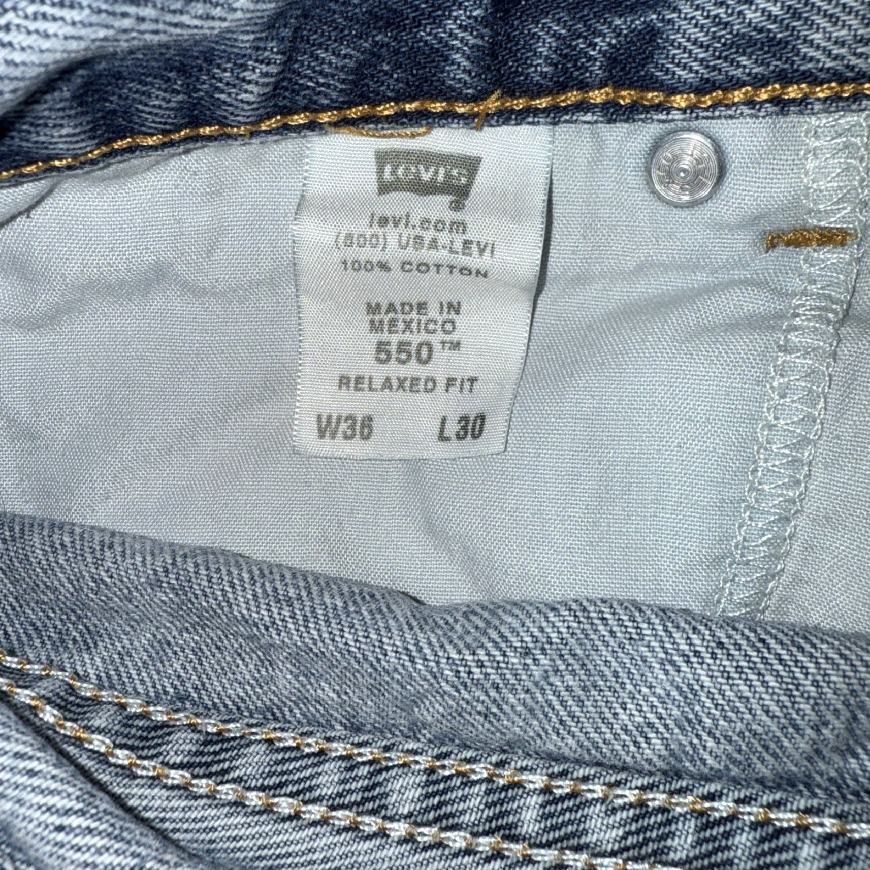 Denime Levi’s 550 Jeans Mens 36X30 Blue Denim Relaxed Straight 5-Pocket Distressed Red Tab 100% Cotton Denim Size US 36 / EU 52 - 6 Thumbnail