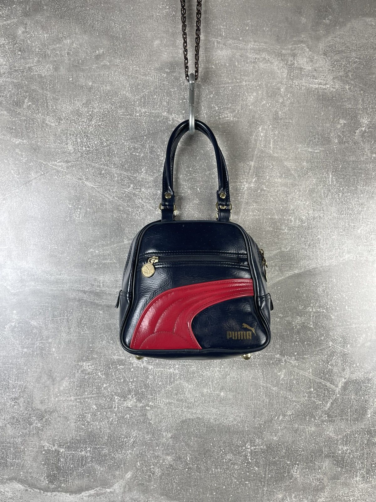 Puma Vintage Puma Mini Boston Bag Black Faux Leather Handbag Size ONE SIZE - 1 Thumbnail