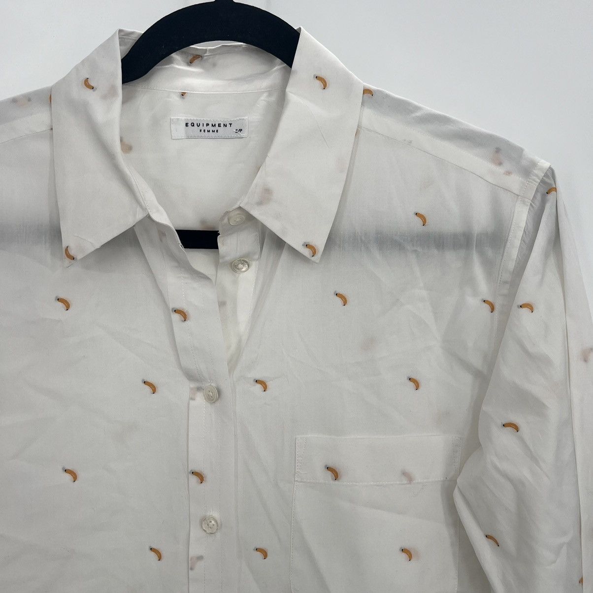 Equipment Equipment Femme White Fruit Banana Embroidered Button Shirt Size S / US 4 / IT 40 - 3 Thumbnail