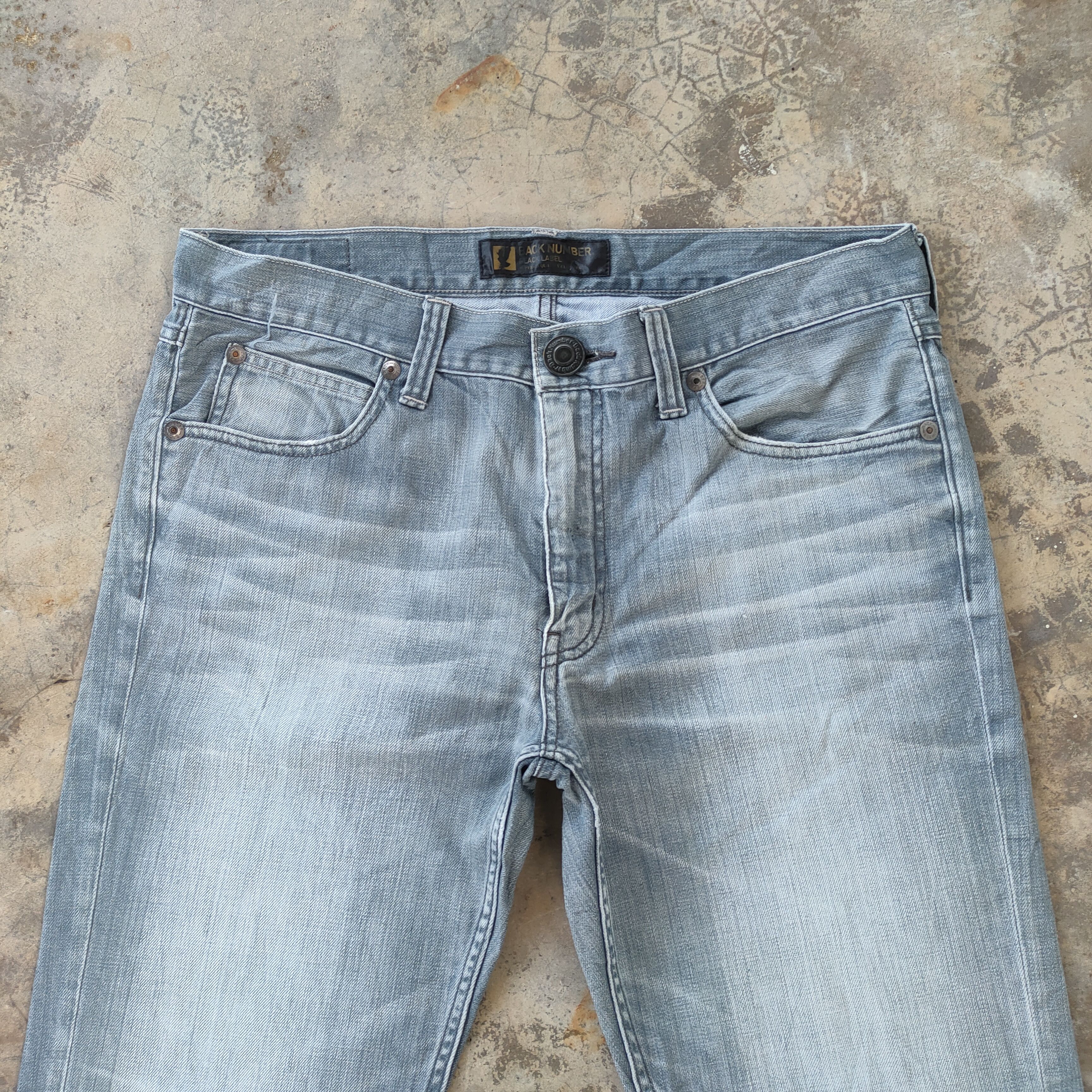 Black Label × Jean VINTAGE BACK NUMBER FADED RIPPED JEANS DENIM PANTS Size US 35 - 3 Thumbnail