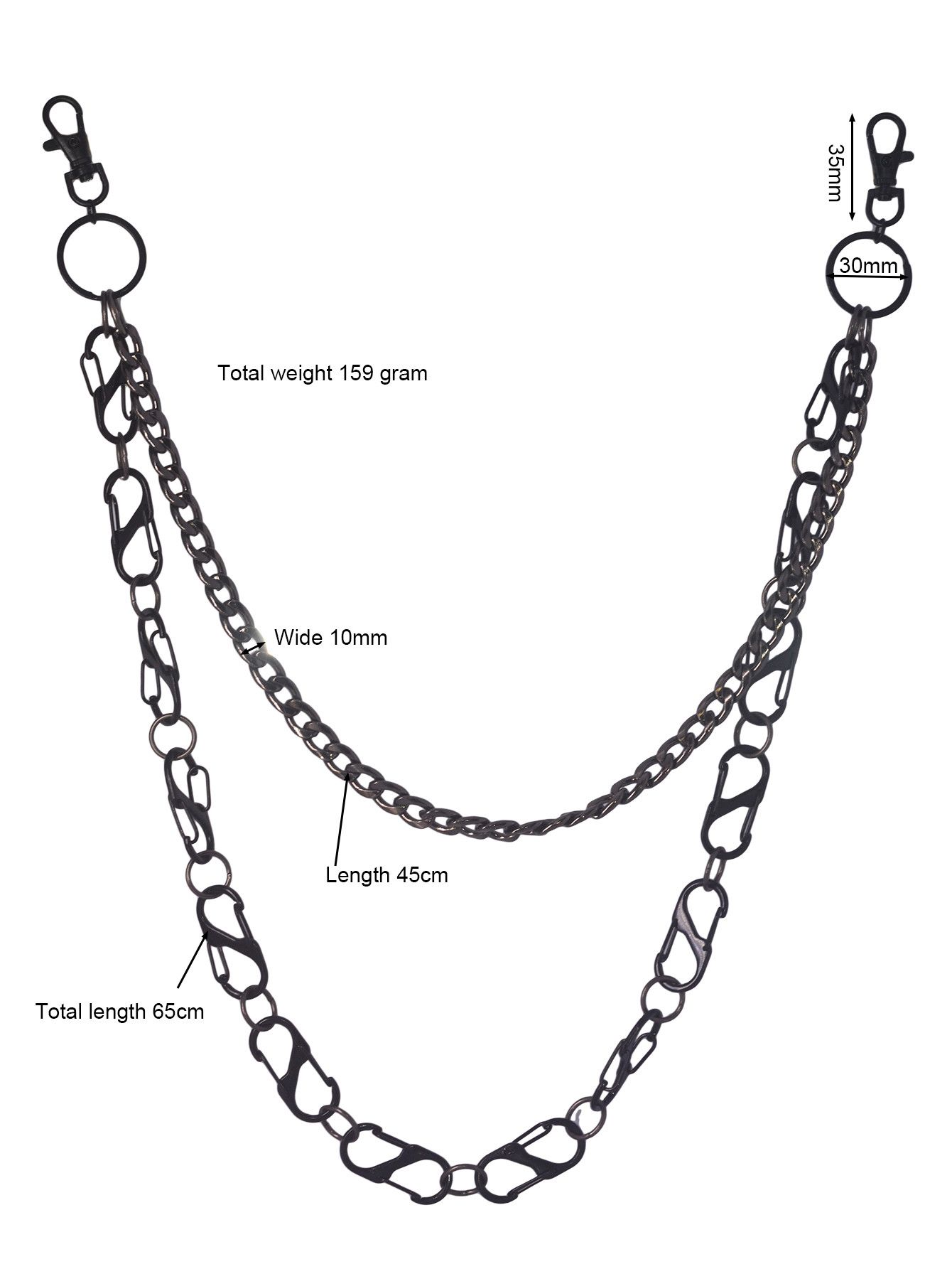 Japanese Brand Black Gunmetal Double-Layer Cuban Pants Wallet Chain Size ONE SIZE - 4 Thumbnail