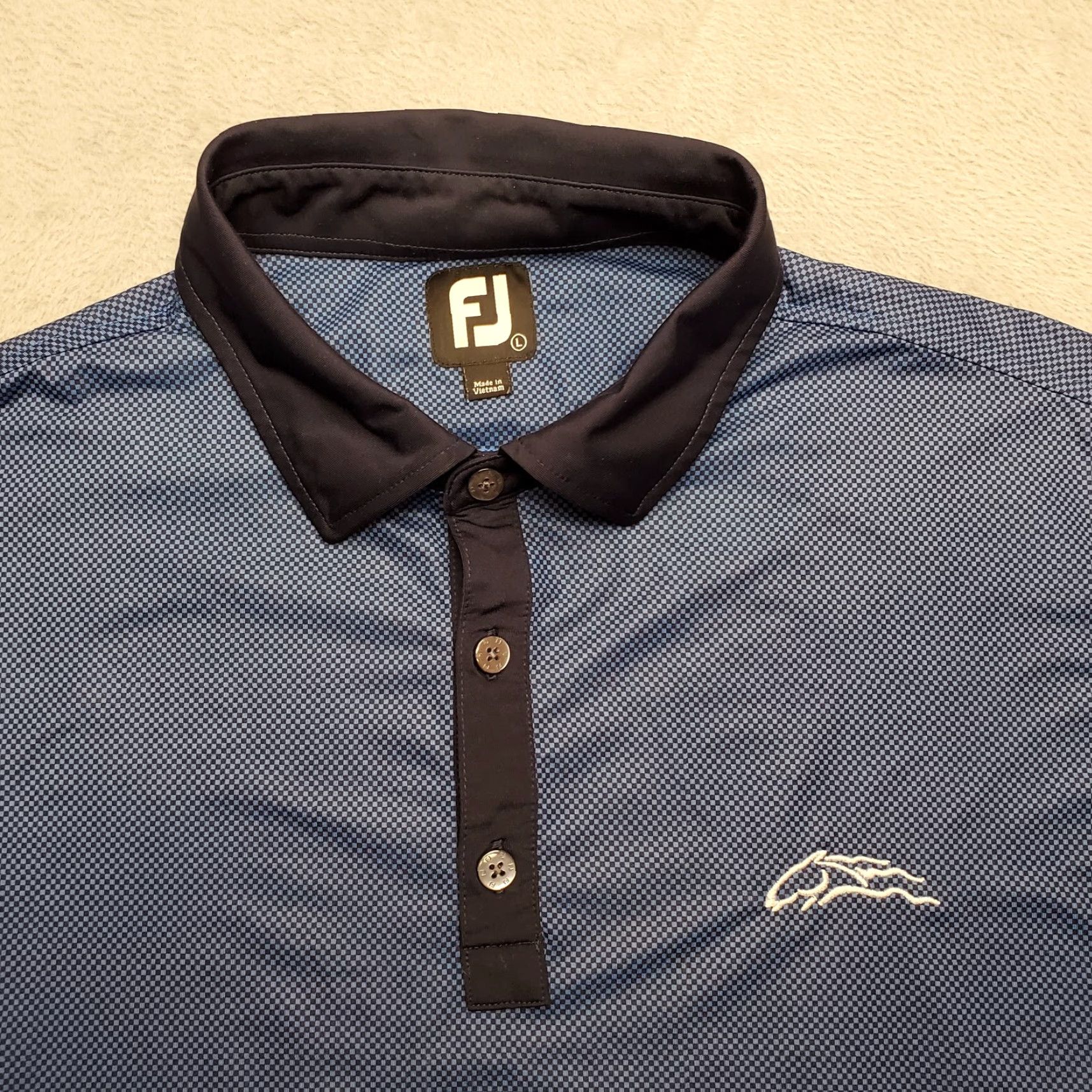 Footjoy FootJoy Polo Shirt Men L Blue Micro Check Polyester Stretch Golf Performance Size US L / EU 52-54 / 3 - 2 Thumbnail