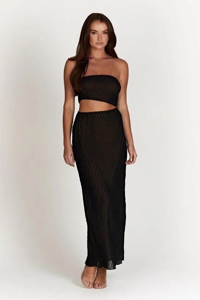 Designer MESHKI CHRISTINE WAVE PLEAT MAXI DRESS WITH CUT OUT BLACK