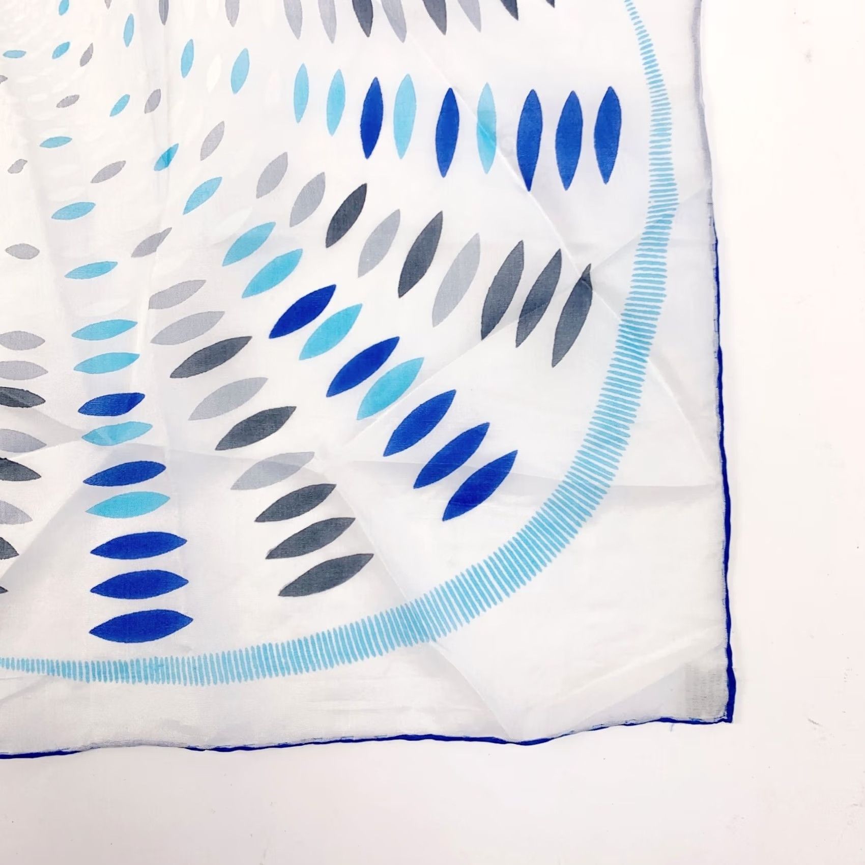 Vintage VINTAGE 1960s Scarf Geometric Blue White 30" x 30" Rayon Silk Hand Rolled Japan Mod Women's Square Scarf Mens Womens Size ONE SIZE - 2 Thumbnail