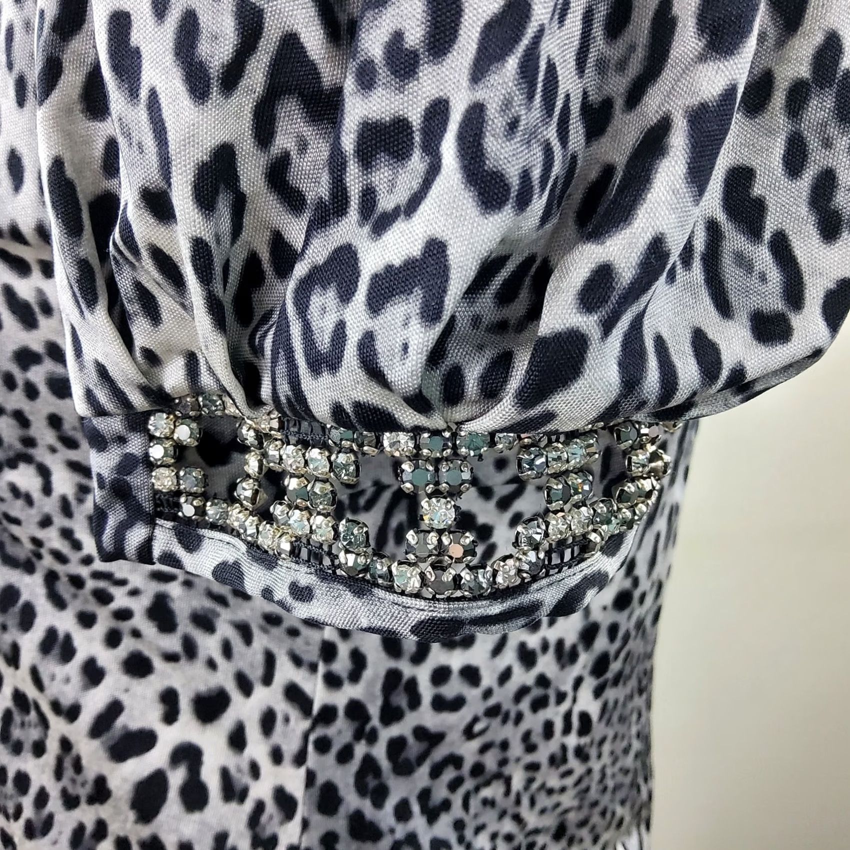 Roberto Cavalli Roberto Cavalli Class Jaguar Print 100% Silk Rhinestone Sleeve Dress Size 40 Multicolor Short V-Neck Womens Night? Size S / US 4 / IT 40 - 6 Thumbnail