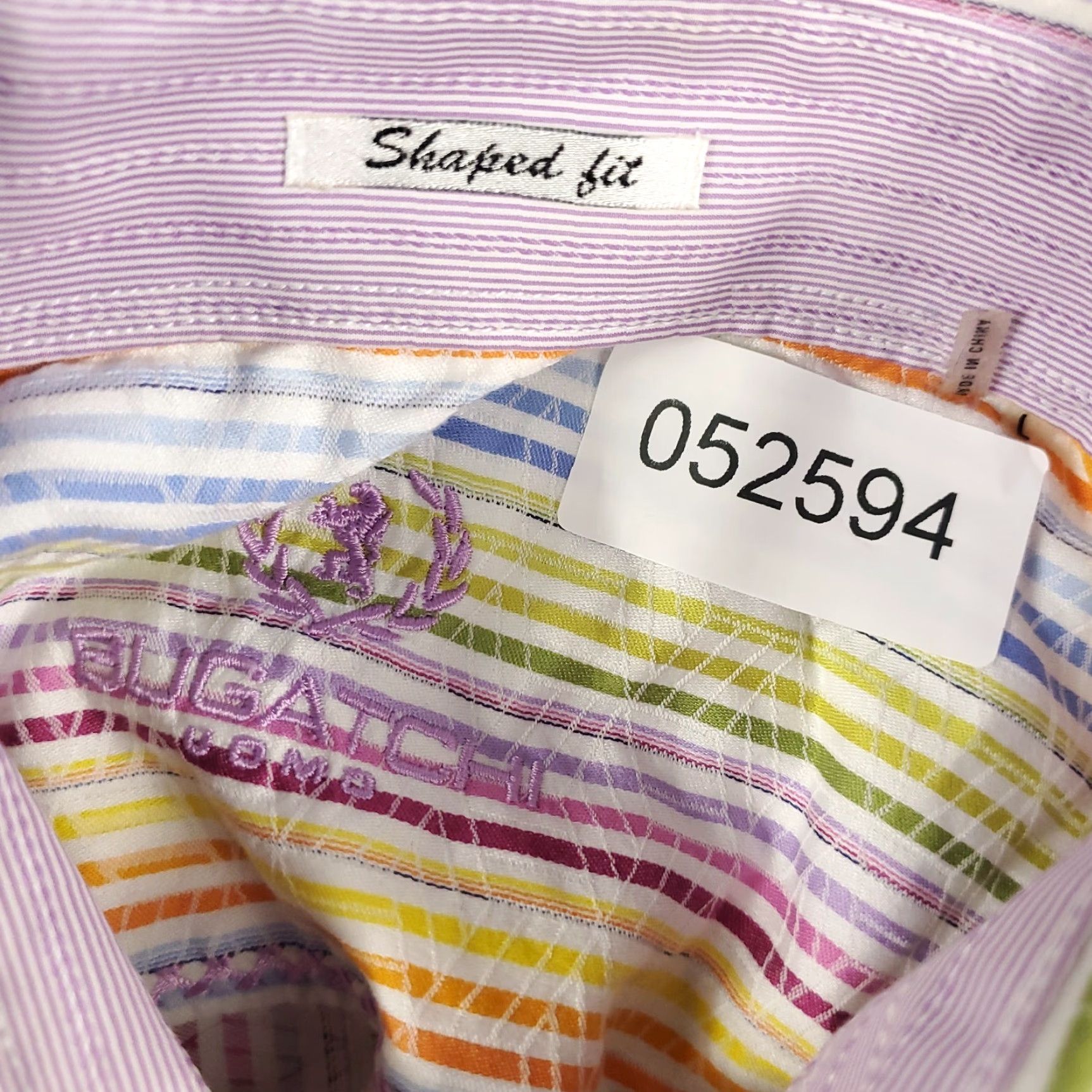 BUGATCHI BUGATCHI Uomo Shirt Mens Large Button-Up Striped Yellow Purple Collar Long Sleeve, Regular Fit, Cotton, Business Casual Formal, Made in USA Size US L / EU 52-54 / 3 - 7 Thumbnail