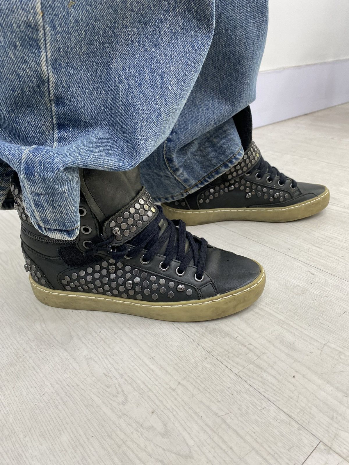 If Six Was Nine Ash studded skull leather high top sneakers Size US 7 / IT 37 - 2 Thumbnail