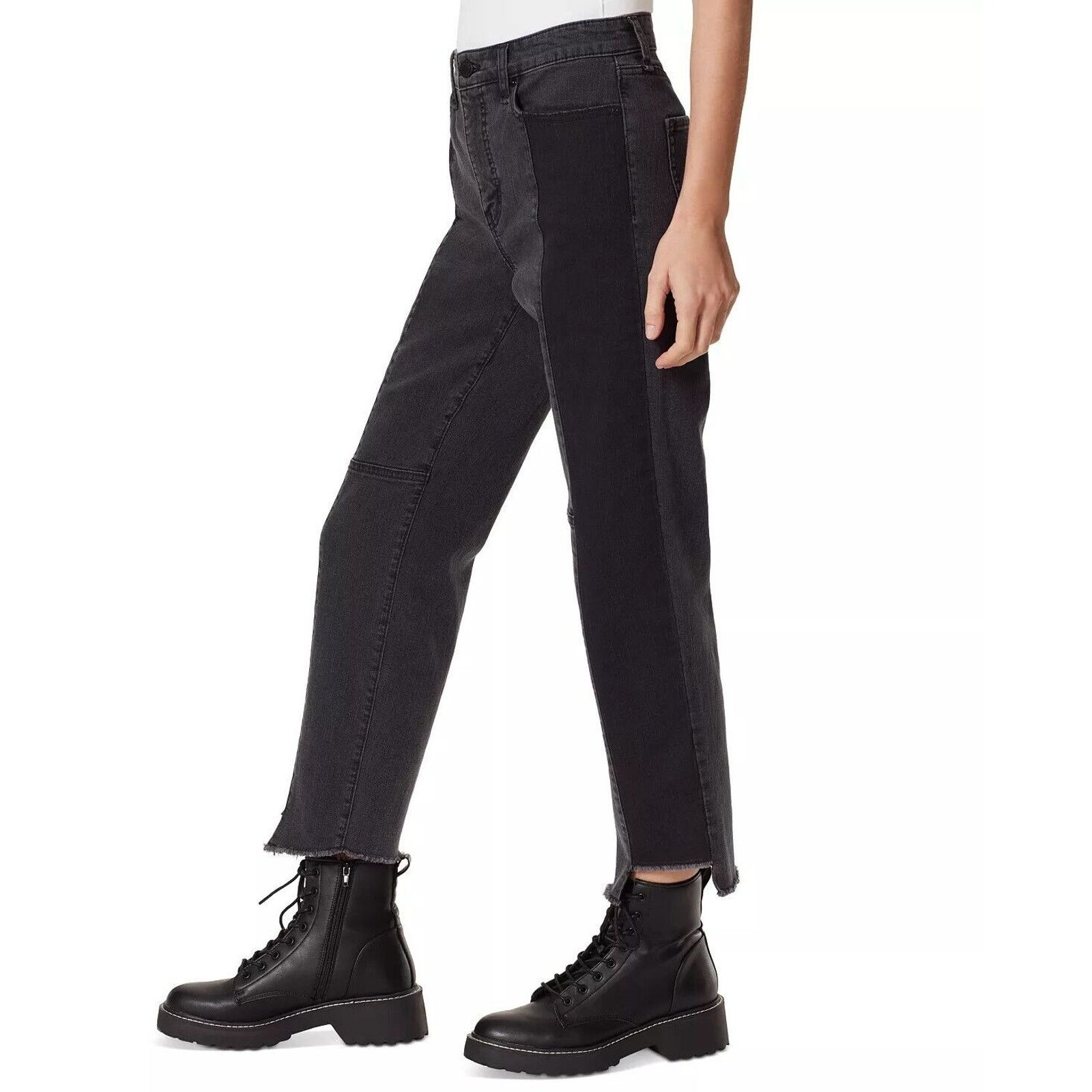 The Unbranded Brand Frayed Women Charcoal Contrast Panel Straight Jeans Size 30 Size 30" / US 8 / IT 44 - 3 Thumbnail