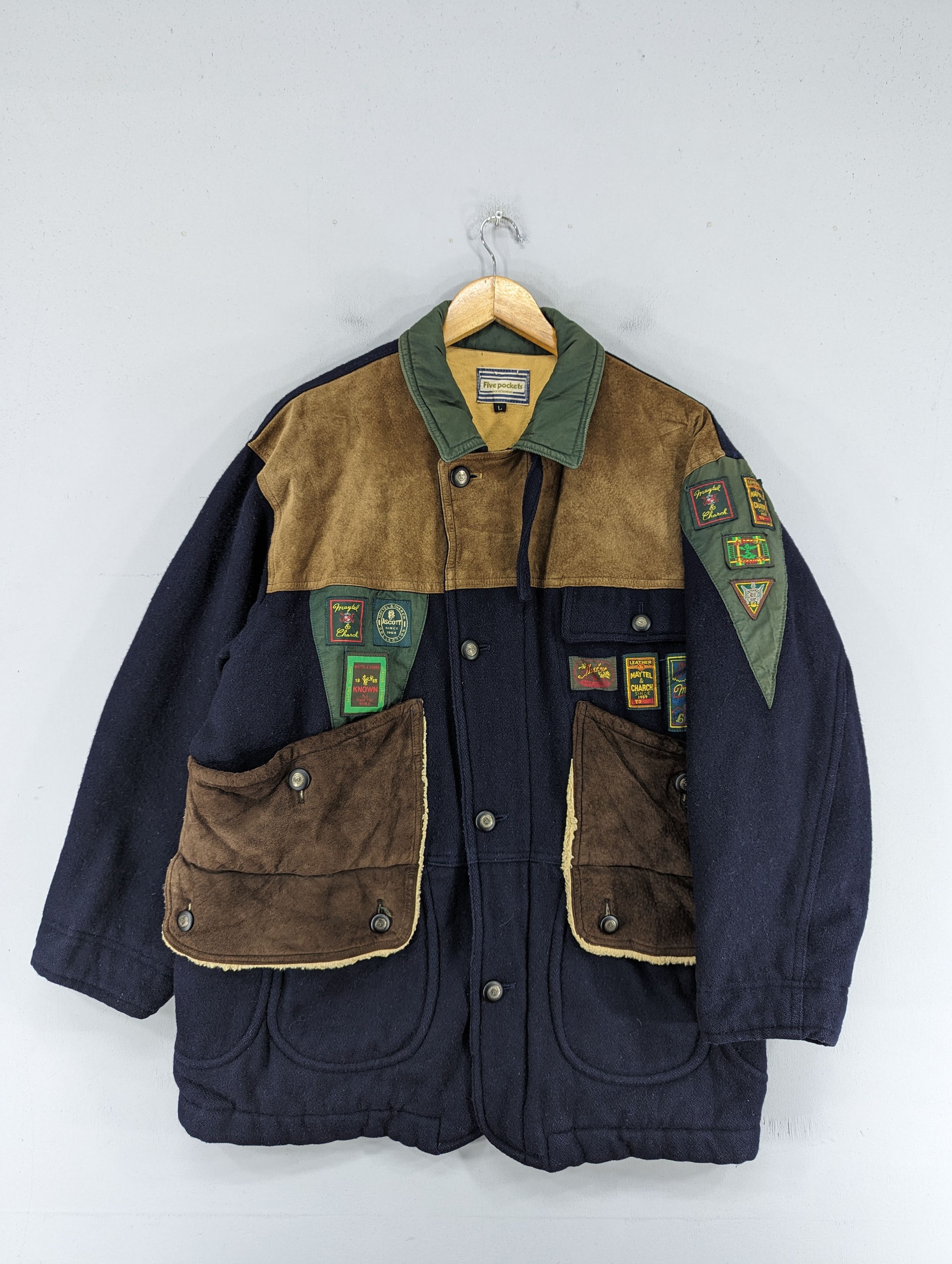 Japanese Brand Vintage Five Pockets Wool/Leather Patches Jacket Size US L / EU 52-54 / 3 - 1 Thumbnail