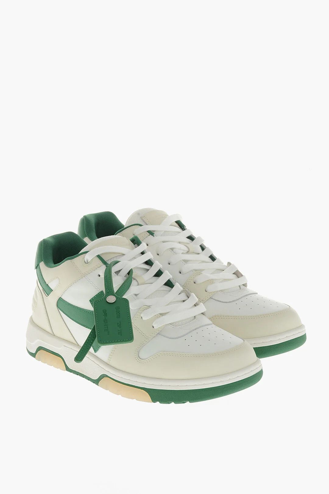 Off-White og1mm0426 Two-Tone Leather Low-Top Sneakers in White & Green Size US 15 / EU 48 - 3 Thumbnail