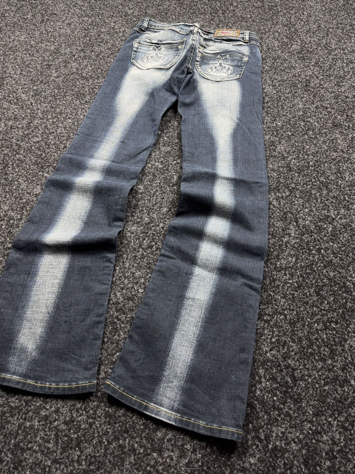 Hysteric Glamour Y2K Japanese LGB Punk Crown Embroidered Flared Denim Jeans Size 29" - 12 Thumbnail