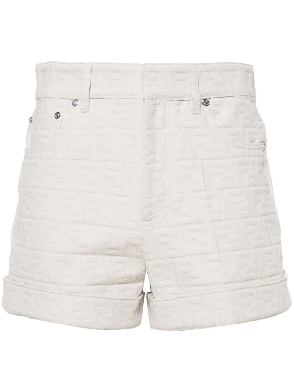 image of Fendi Ff Denim Short in White, Women's (Size 26)