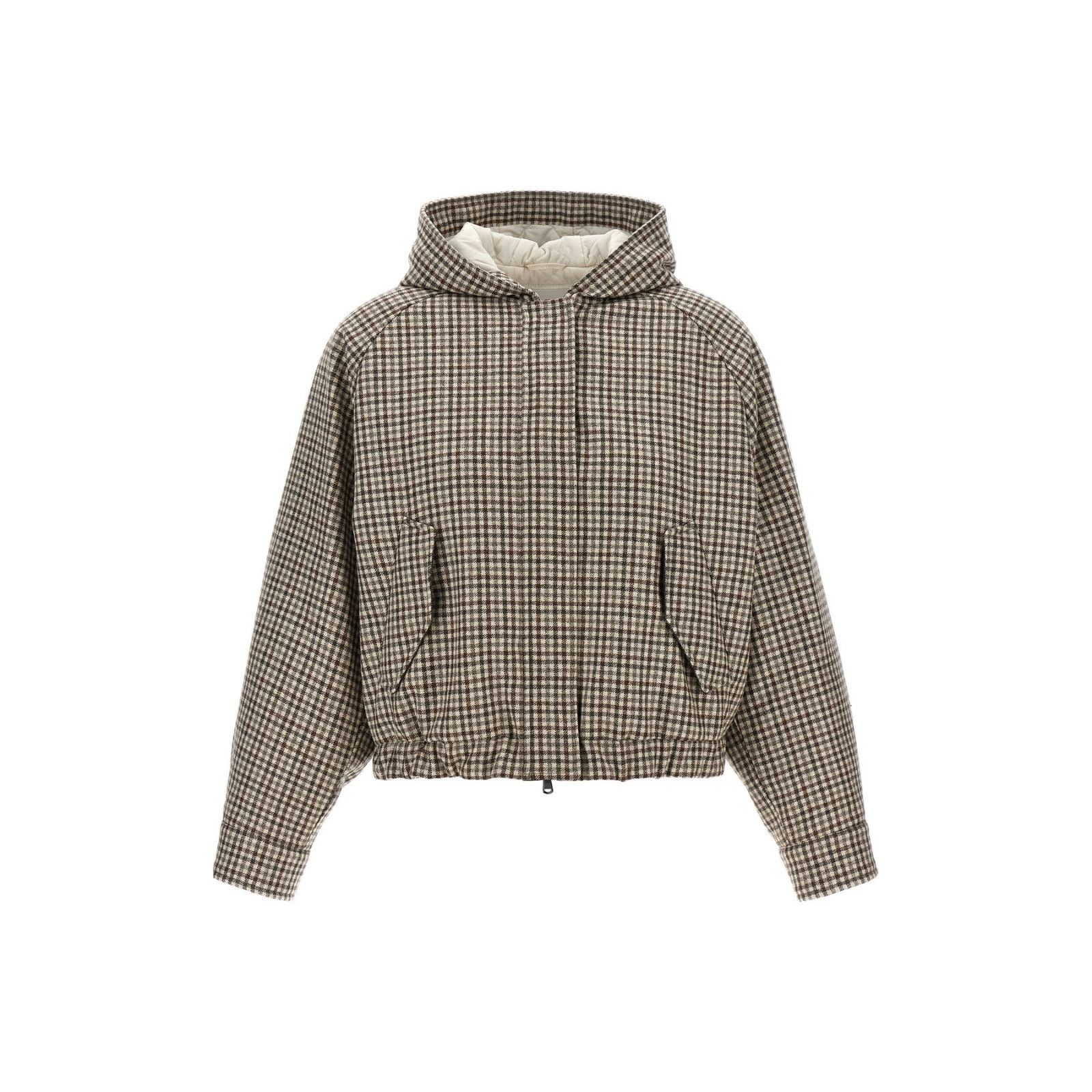 Brunello Cucinelli BRUNELLO CUCINELLI Hooded Check Beige Jacket New & Authentic Size S / US 4 / IT 40 - 1 Thumbnail
