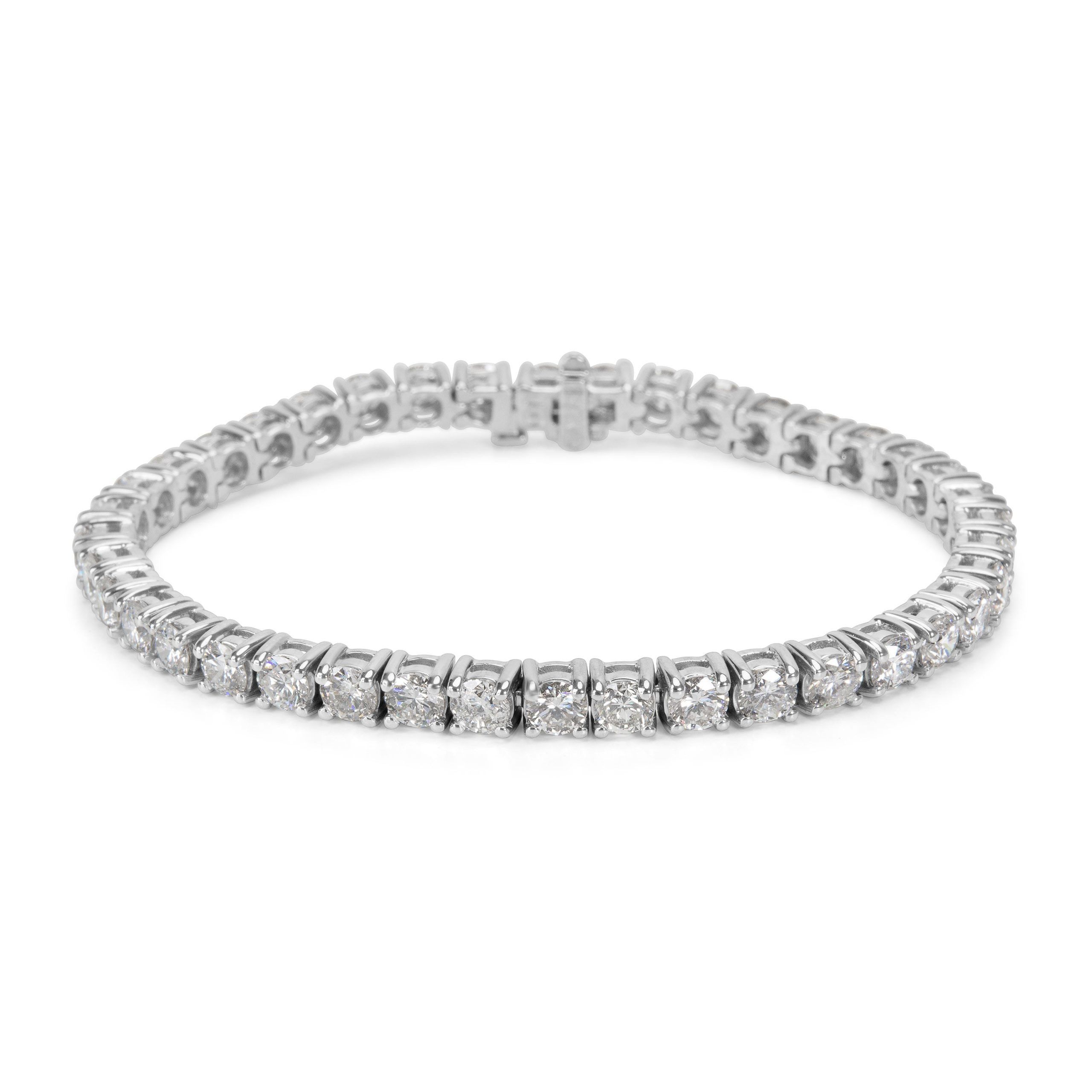 image of Tiffany Co Four Prong Diamond Tennis Bracelet In 14Kt White Gold 8.96 Ctw, Women's