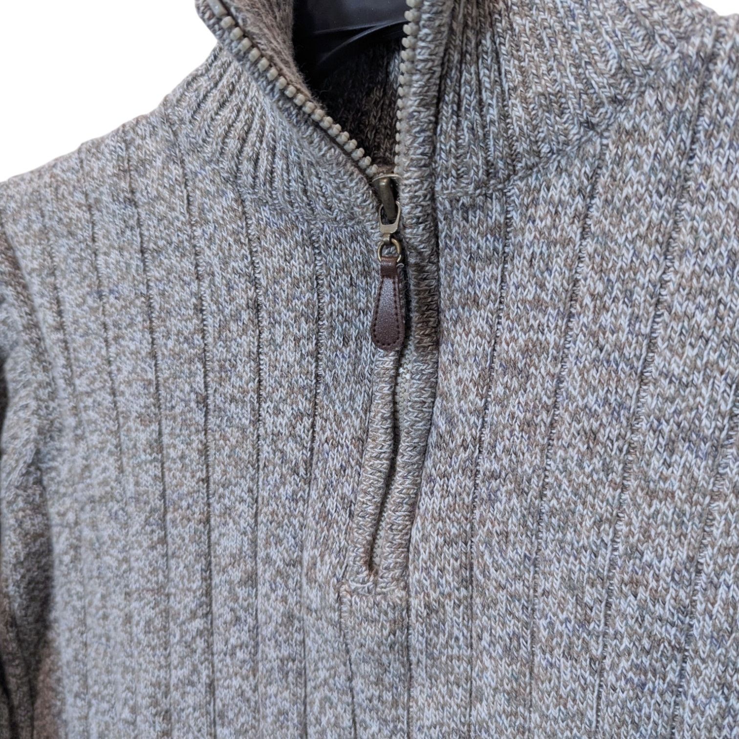 Oscar De La Renta Oscar De La Renta Taupe Rib Knit Fisherman's Quarter Zip Size US L / EU 52-54 / 3 - 3 Thumbnail