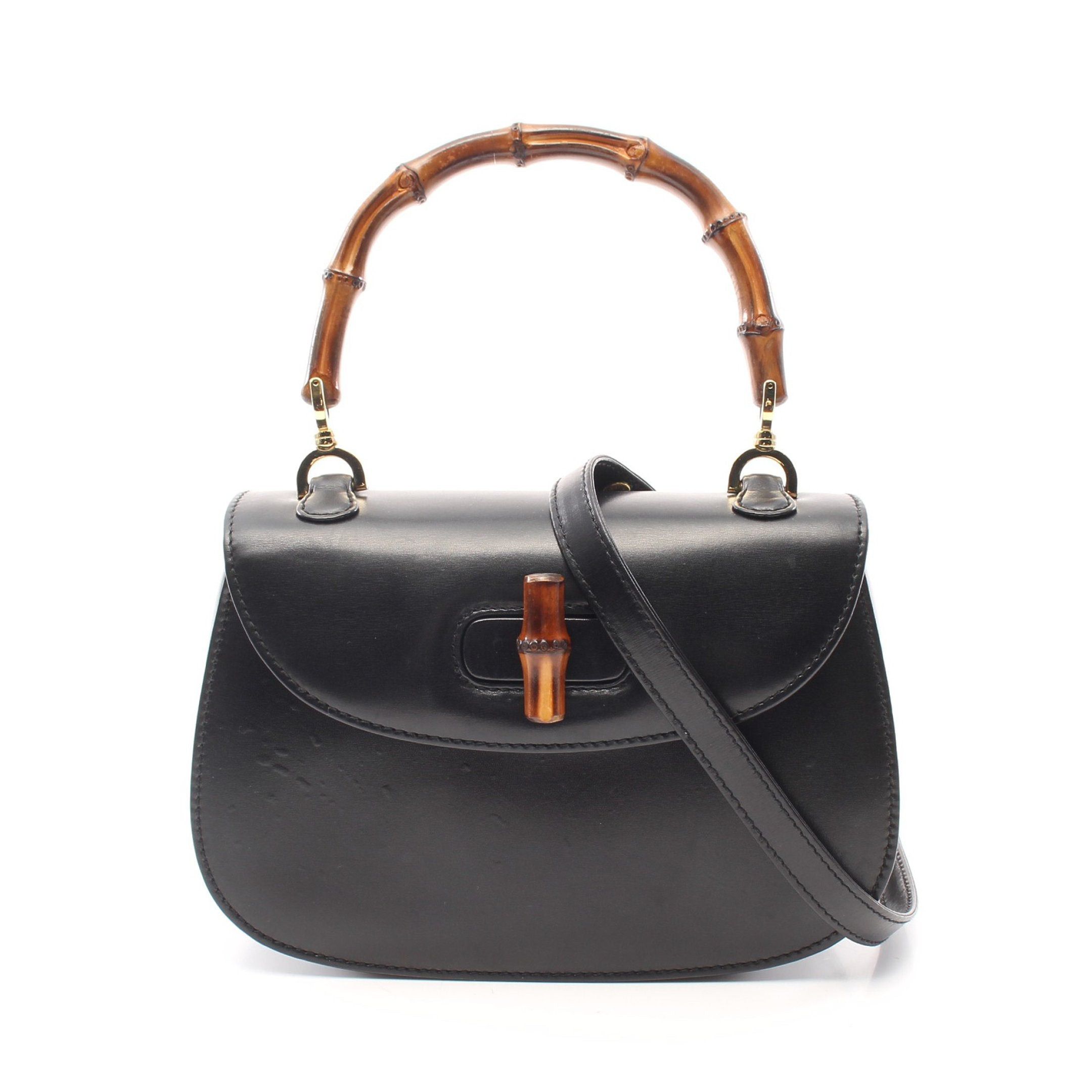 image of Gucci Bamboo Handbag Leather Black 2Way, Women's