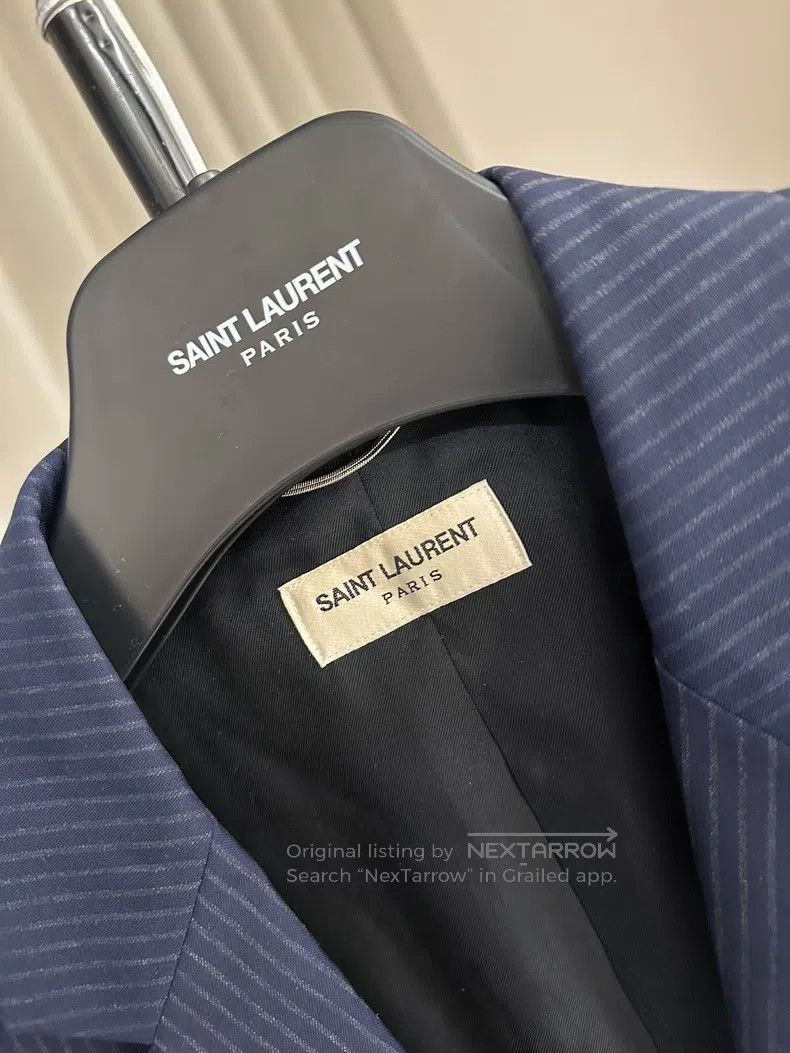 Saint Laurent Paris Saint Laurent Paris Double-breasted Striped Navy Blue Suit Size US M / EU 48-50 / 2 - 2 Thumbnail
