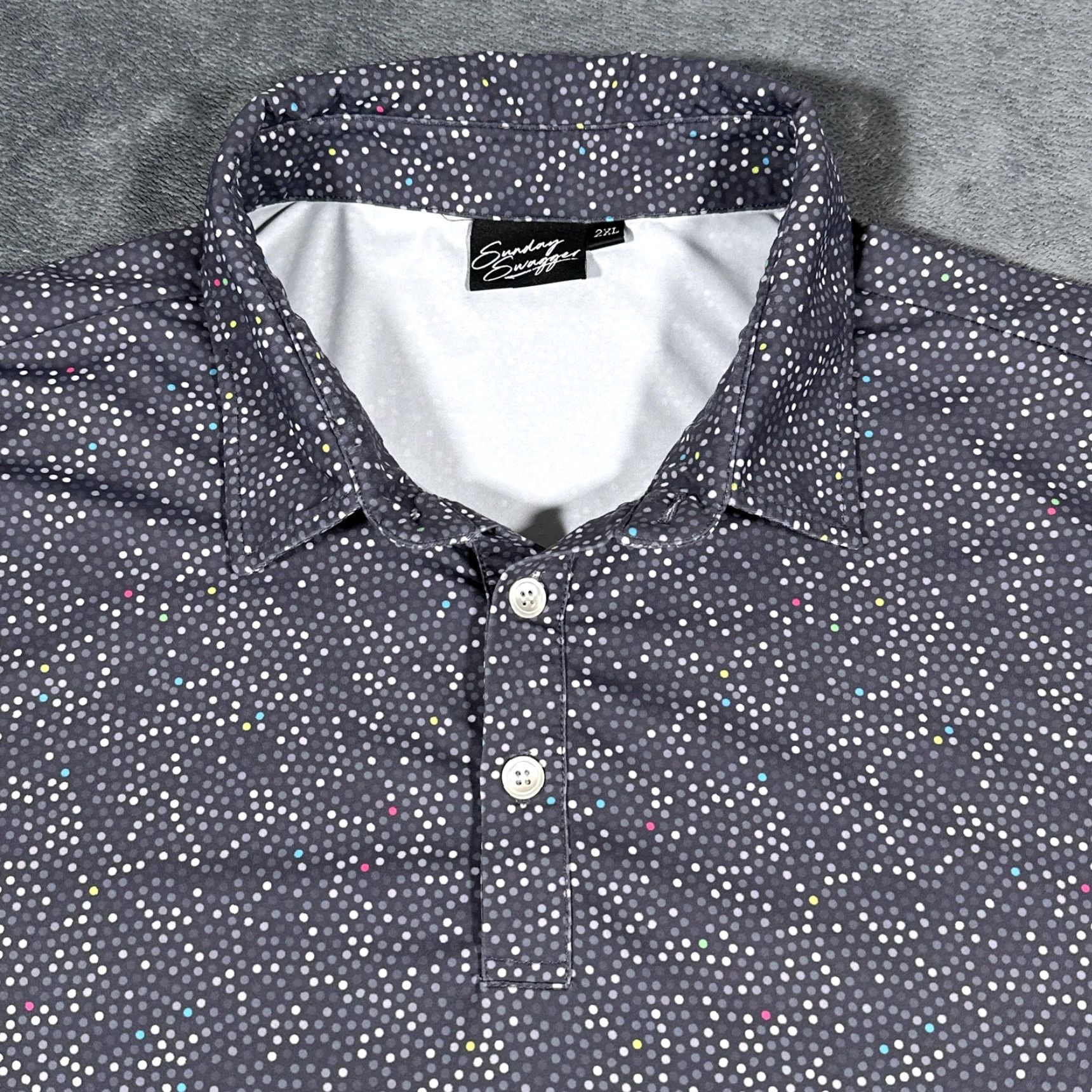 Vintage Sunday Swagger Polo Shirt Mens 2XL Gray Confetti Dot Performance Golf Stretch Size US XXL / EU 58 / 5 - 2 Thumbnail
