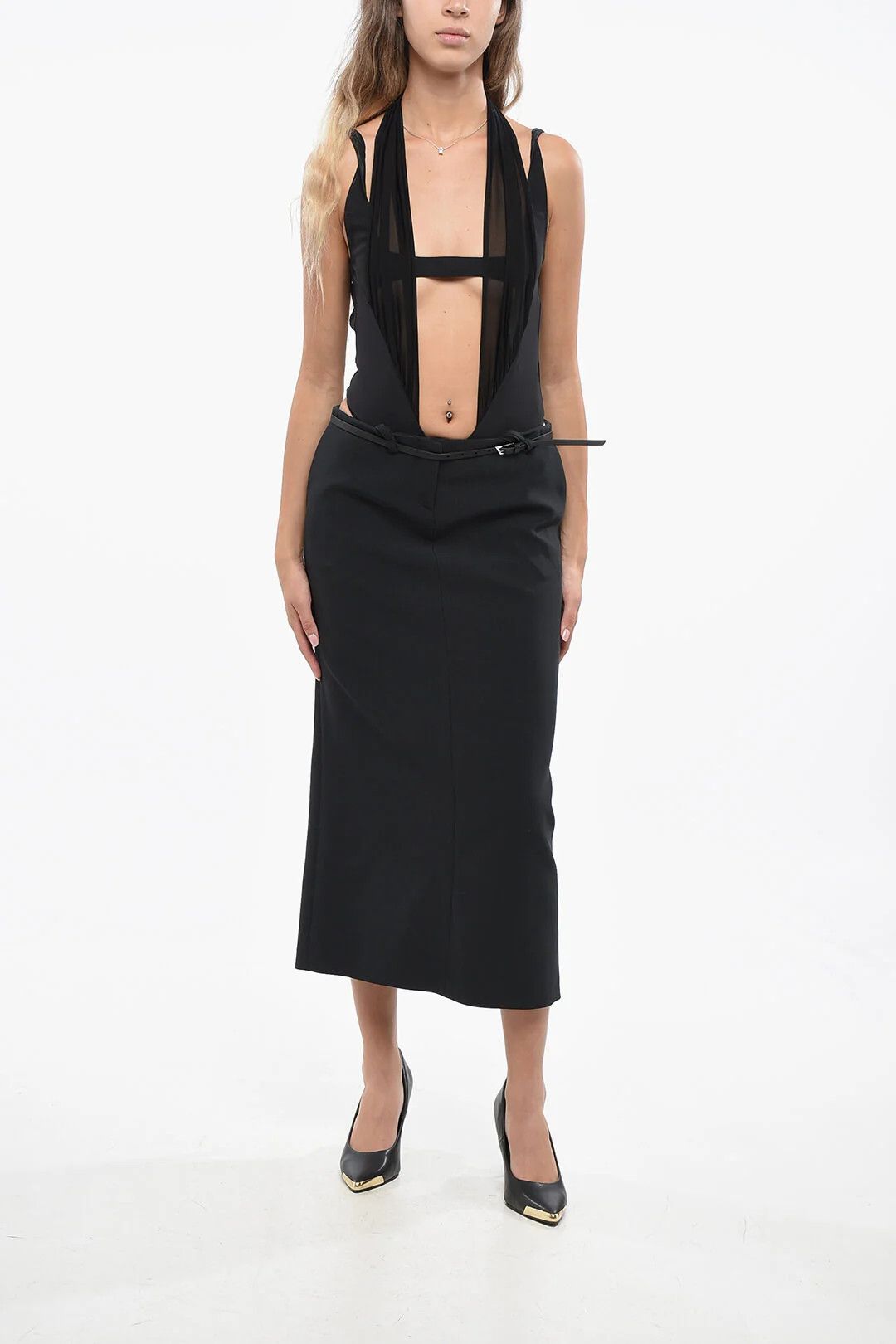 The Attico og1mm0426 Solid Color Longuette Skirt in Black Size 28" / US 6 / IT 42 - 4 Thumbnail