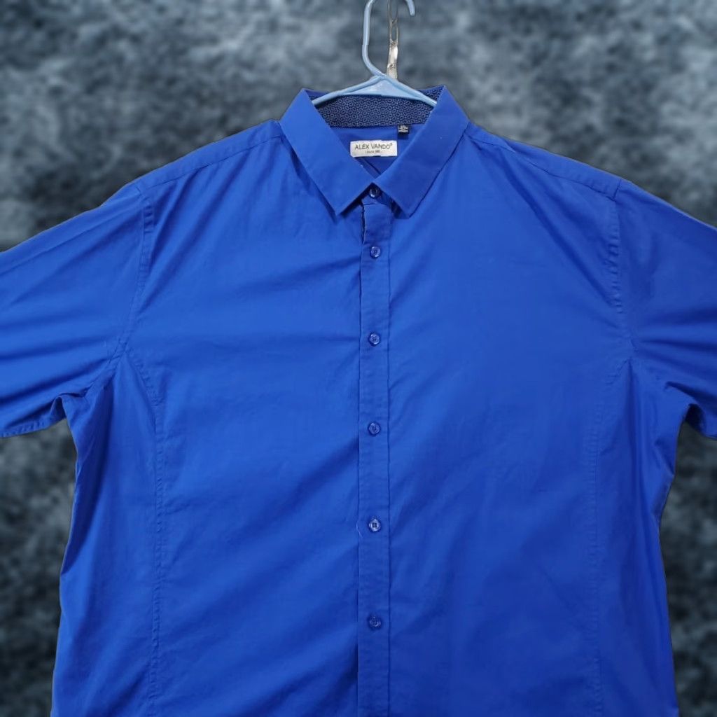 Vintage Alex Vando Shirt Mens Blue Button-Up Dress Oxford Casual Workwear 2XL Regular Size 48R - 1 Thumbnail