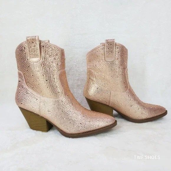 Other Dolly Rose Gold Rhinestone Glitter Cowgirl Country Glam West Size US 6.5 / IT 36.5 - 2 Thumbnail