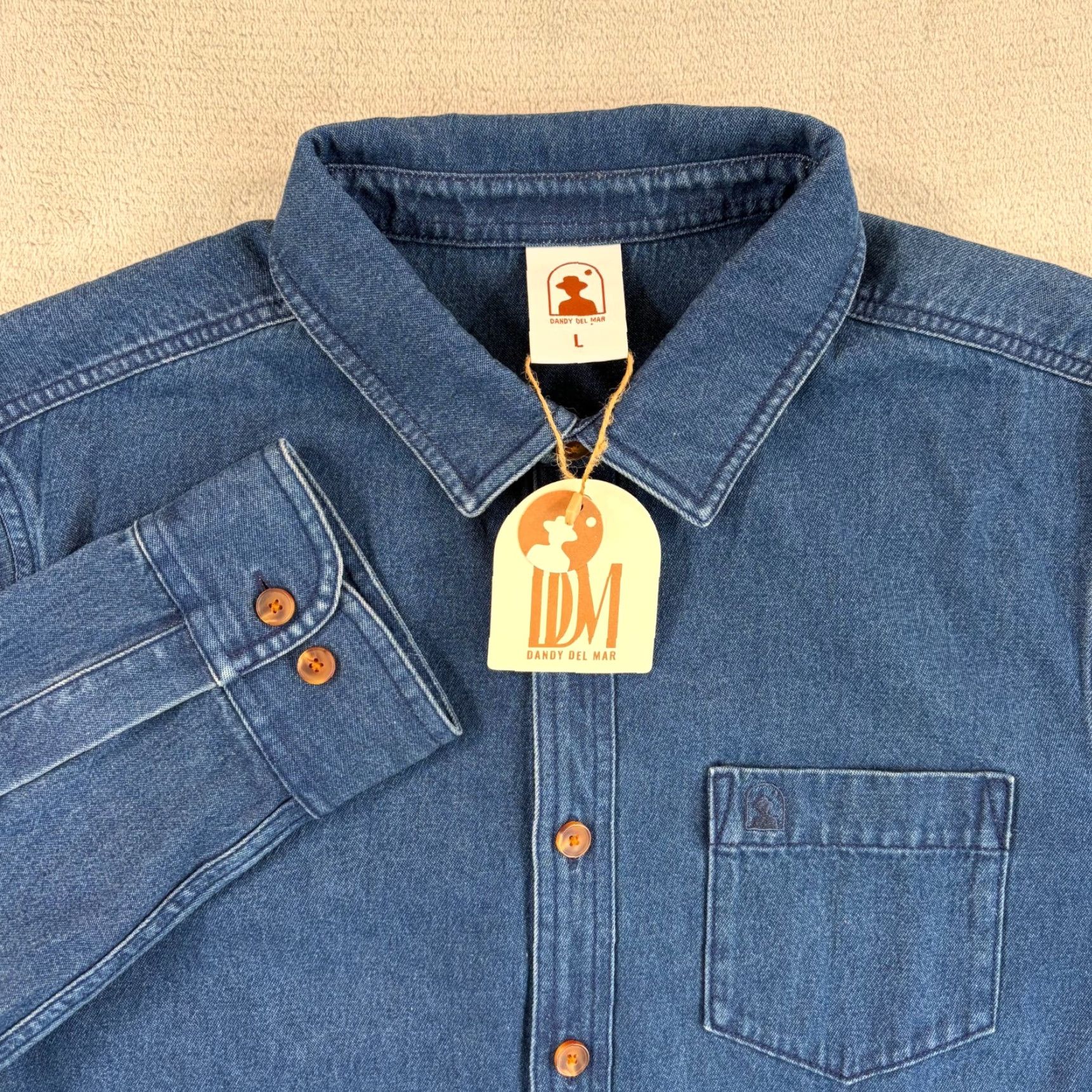 Denime DANDY DEL MAR Cartagena Denim Shirt Indigo Men L Tailored Button-Up Cam Collared Long Sleeve NWT Size US L / EU 52-54 / 3 - 4 Thumbnail