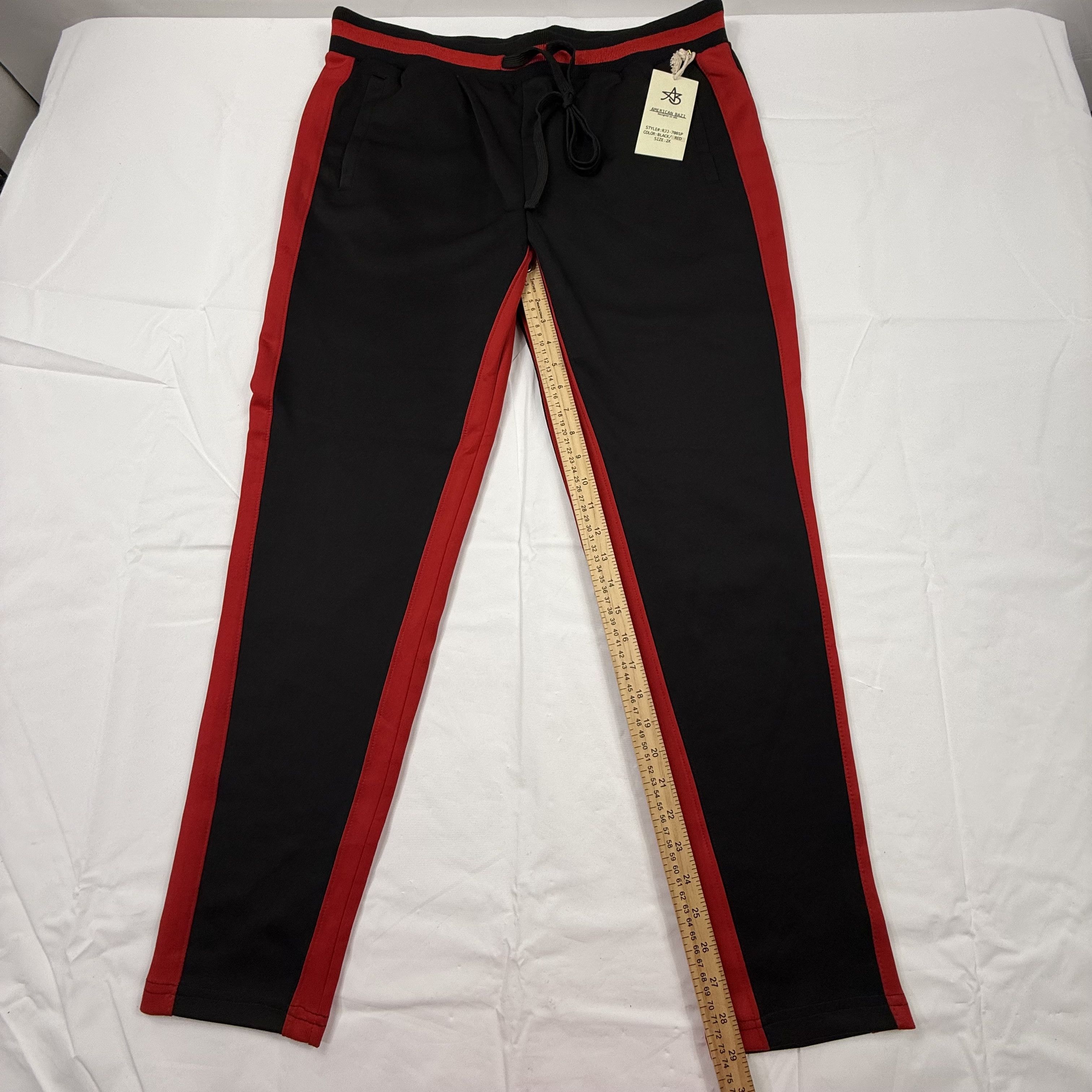 Other American Bazi Mens Black Red Side Stripe Track Pants 2X Size US 36 / EU 52 - 3 Thumbnail