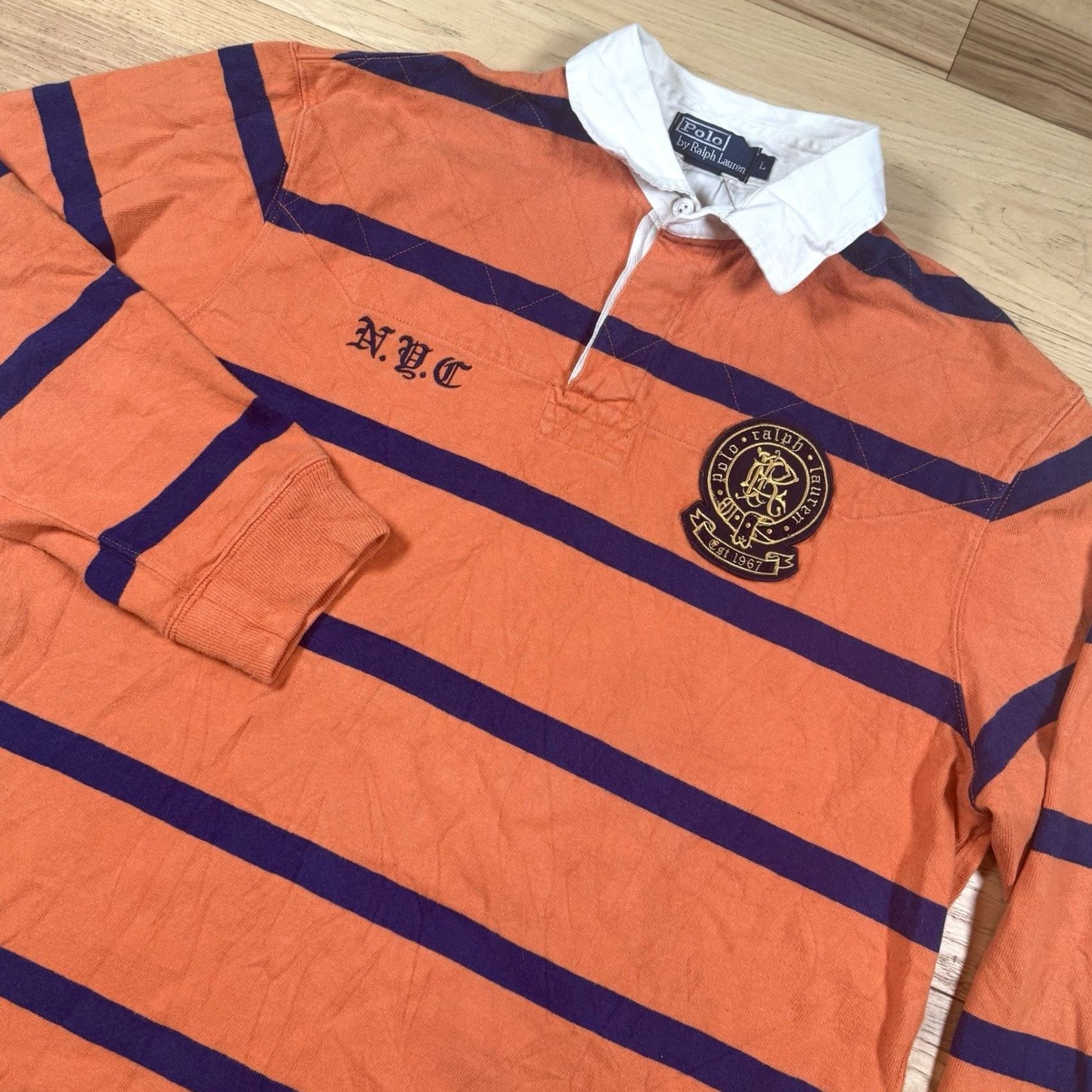 Ralph Lauren VINTAGE Ralph Lauren Polo Rugby Shirt Mens XL Blue Orange Crest 1967 NYC Striped Shirt Mens Size US XL / EU 56 / 4 - 2 Thumbnail