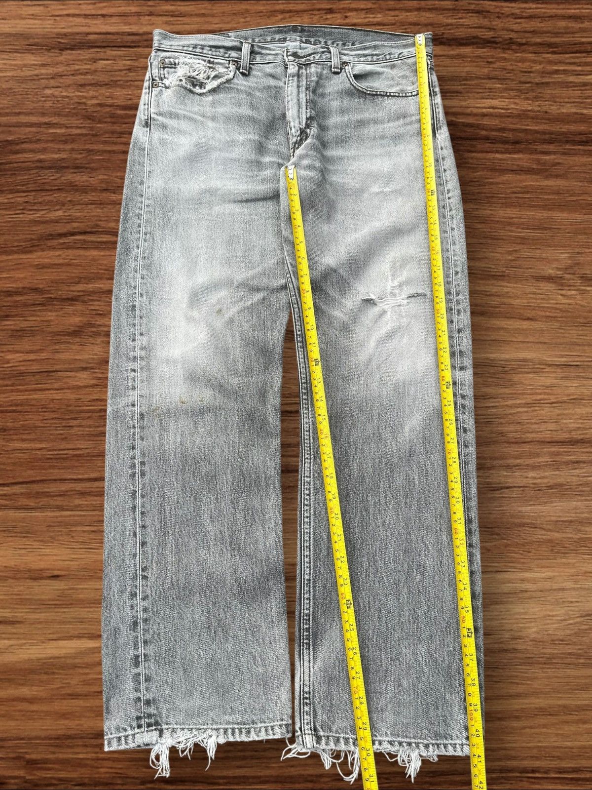 Levi's × Levi's Vintage Clothing × Vintage Vintage 90s Levi’s 505 Grey Wash Distressed Frayed Leg Jeans Size US 35 - 16 Thumbnail