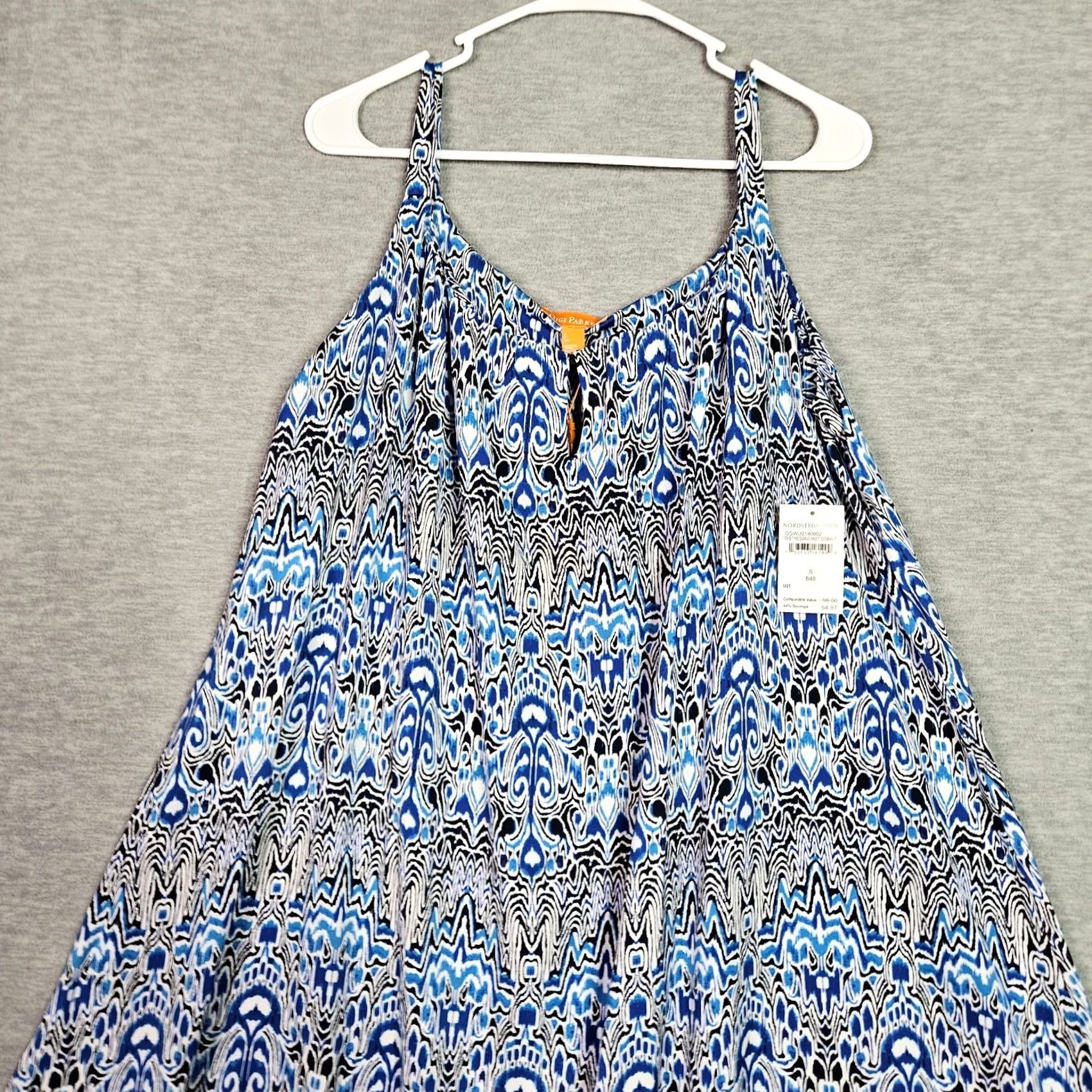 Vintage Gigi Parker Womens S Kaftan Dress Sleeveless Blue Distressed Ikat NWT Abstract Print FlowY Dress NWT Size S / US 4 / IT 40 - 4 Thumbnail