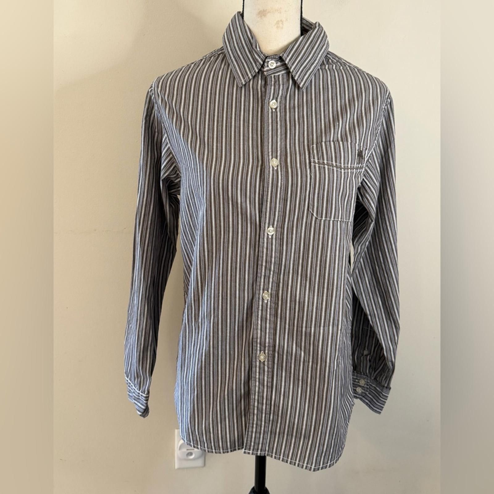 Other Red Camel cotton striped button up neutral colors pocket LG Size L / US 10 / IT 46 - 1 Thumbnail