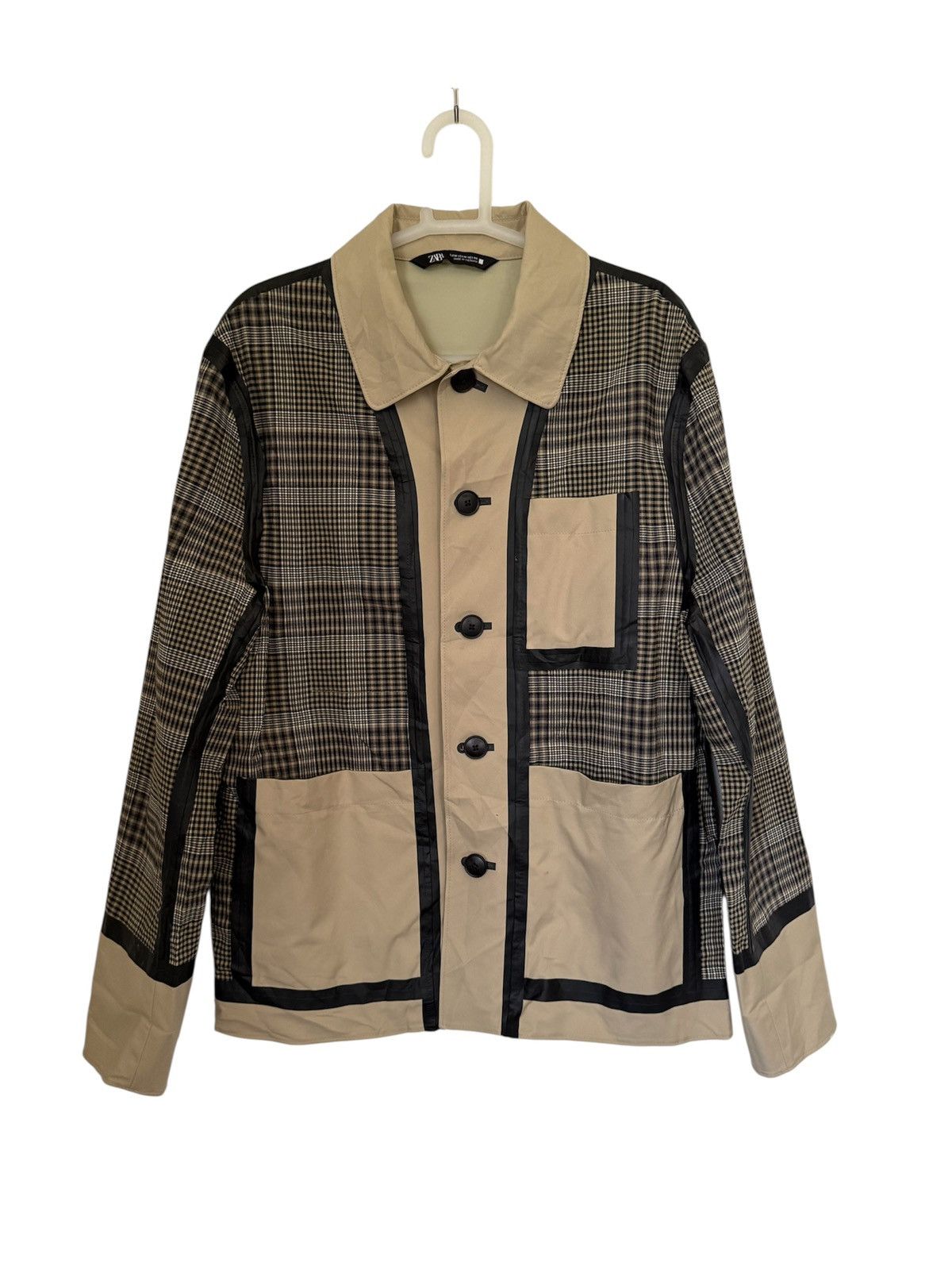 Rhude × Zara Zara Checked Patchwork Utility Jacket – Beige/Black Size US M / EU 48-50 / 2 - 1 Thumbnail